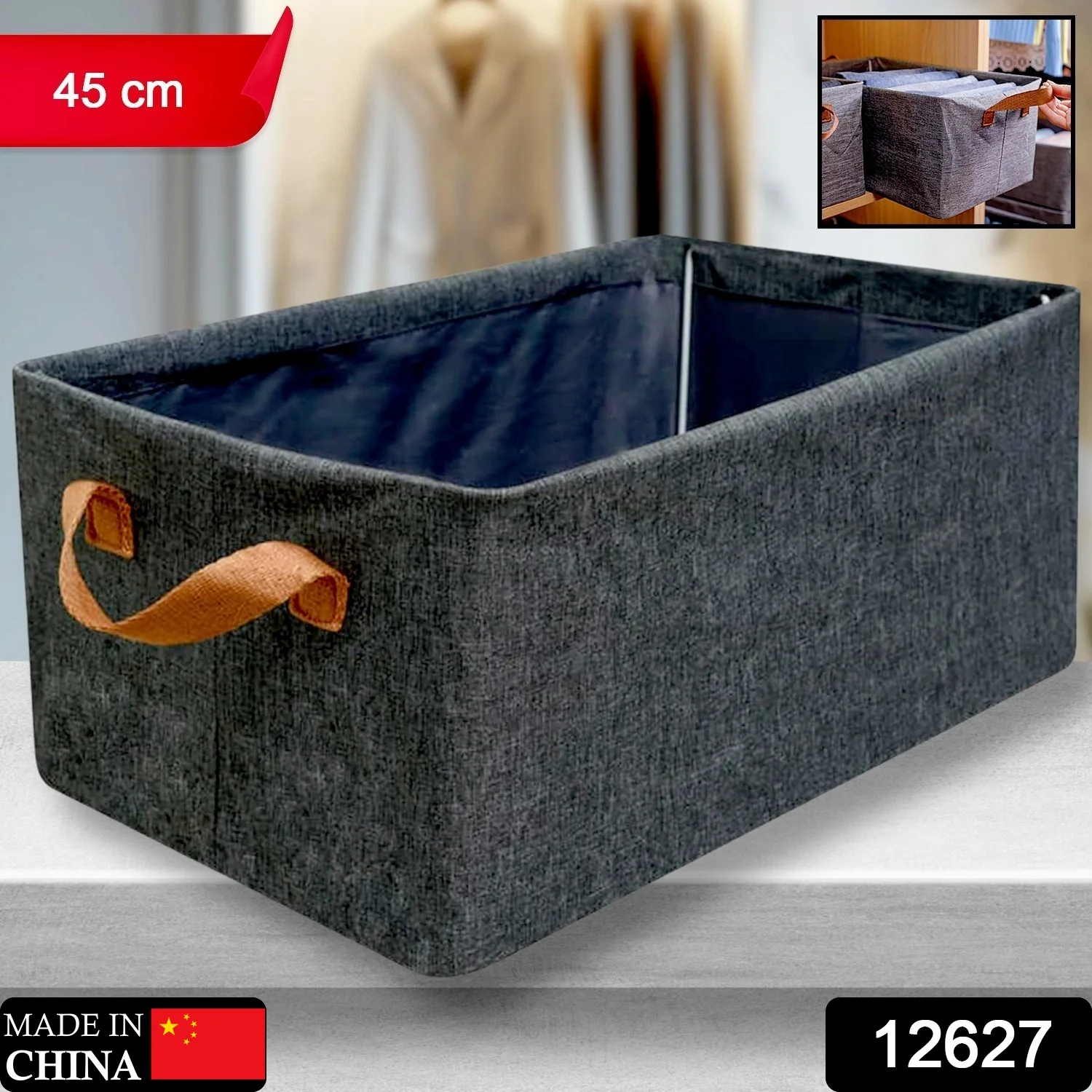 Foldable Storage Box Handles Cotton Linen Organizer for Nursery  45 cm - Image 2