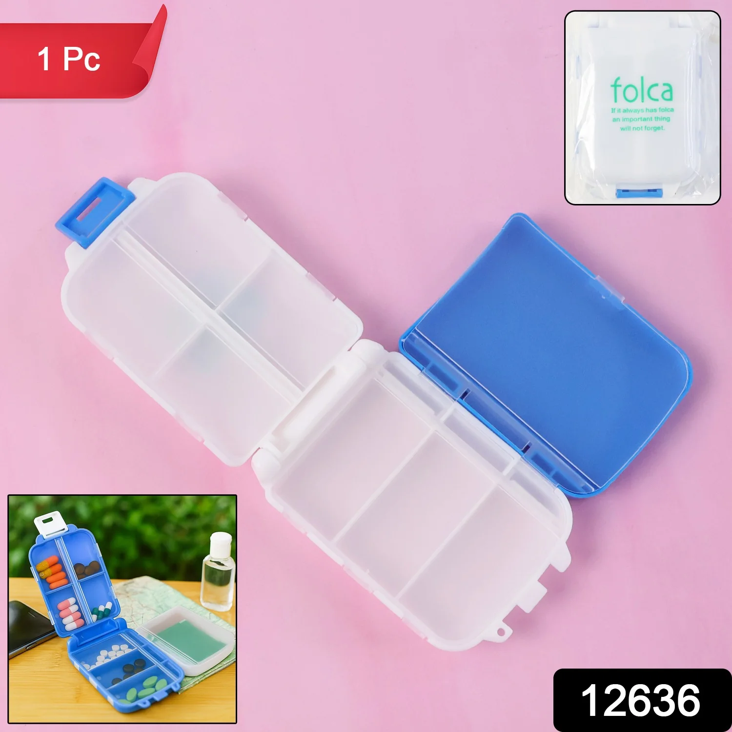 Portable Blue Dual-Sided Pill Organizer Box (1 Pc) - Image 2