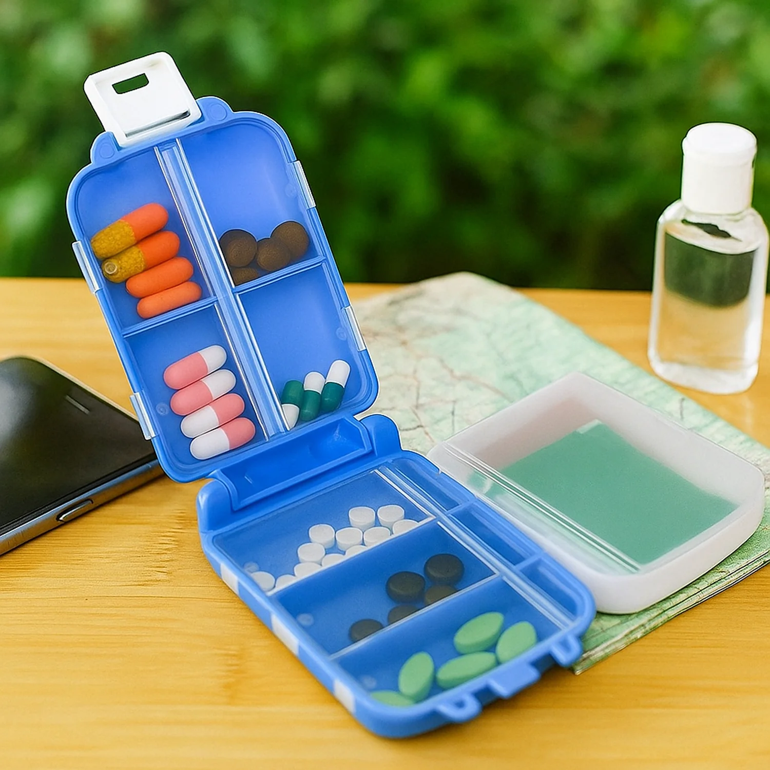 Portable Blue Dual-Sided Pill Organizer Box (1 Pc) - Image 3