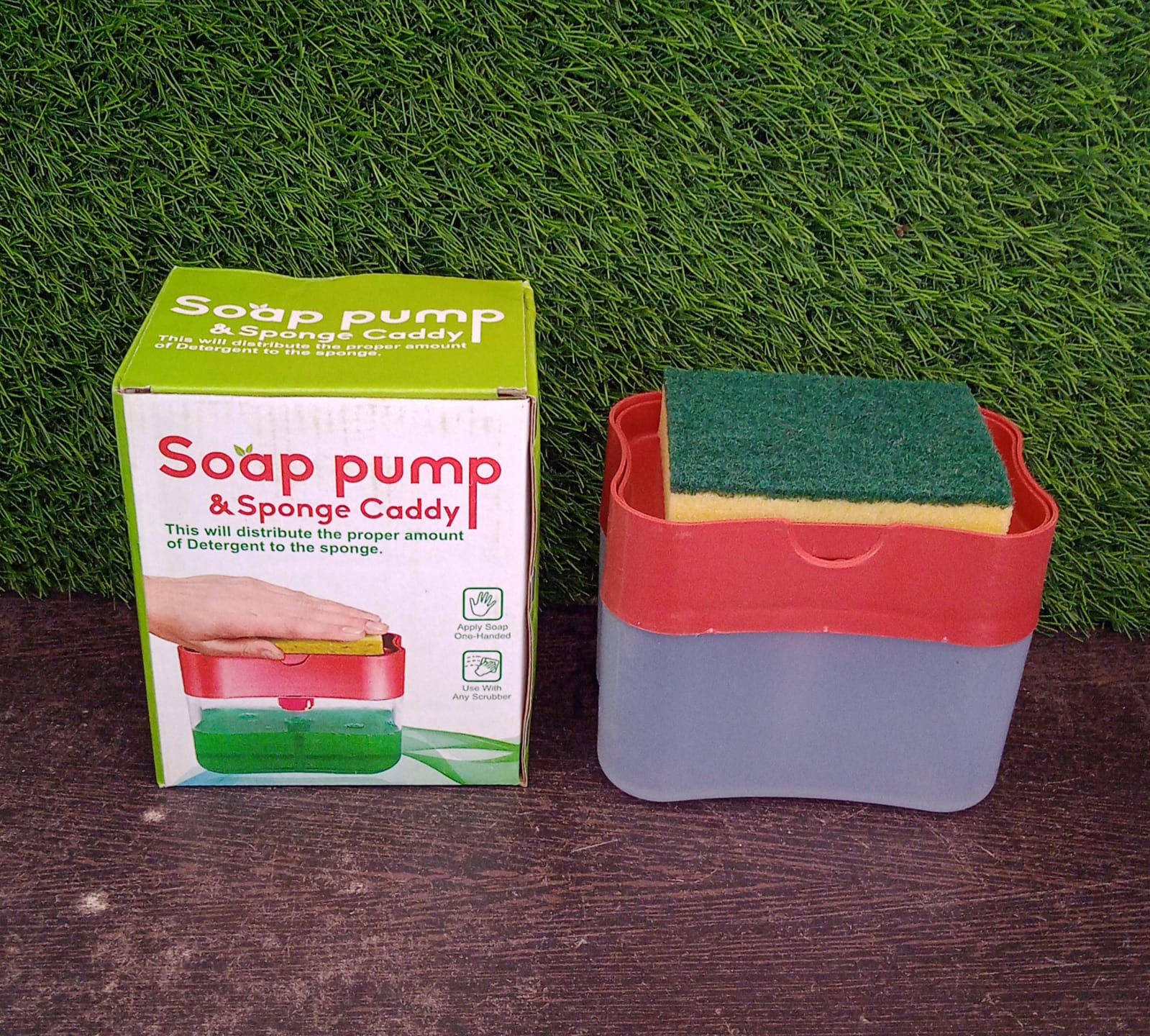 2-in-1 Liquid Soap Dispenser on Countertop with Sponge Holder - Image 9