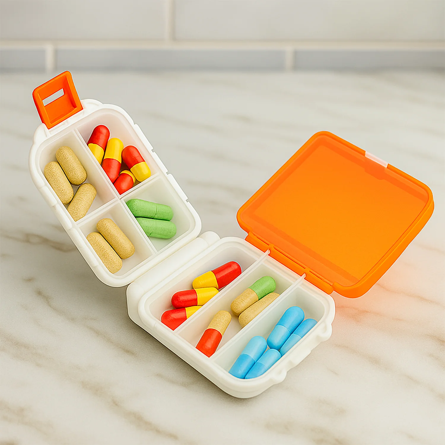 Portable Orange Dual-Sided Pill Organizer Box (1 Pc) - Image 7
