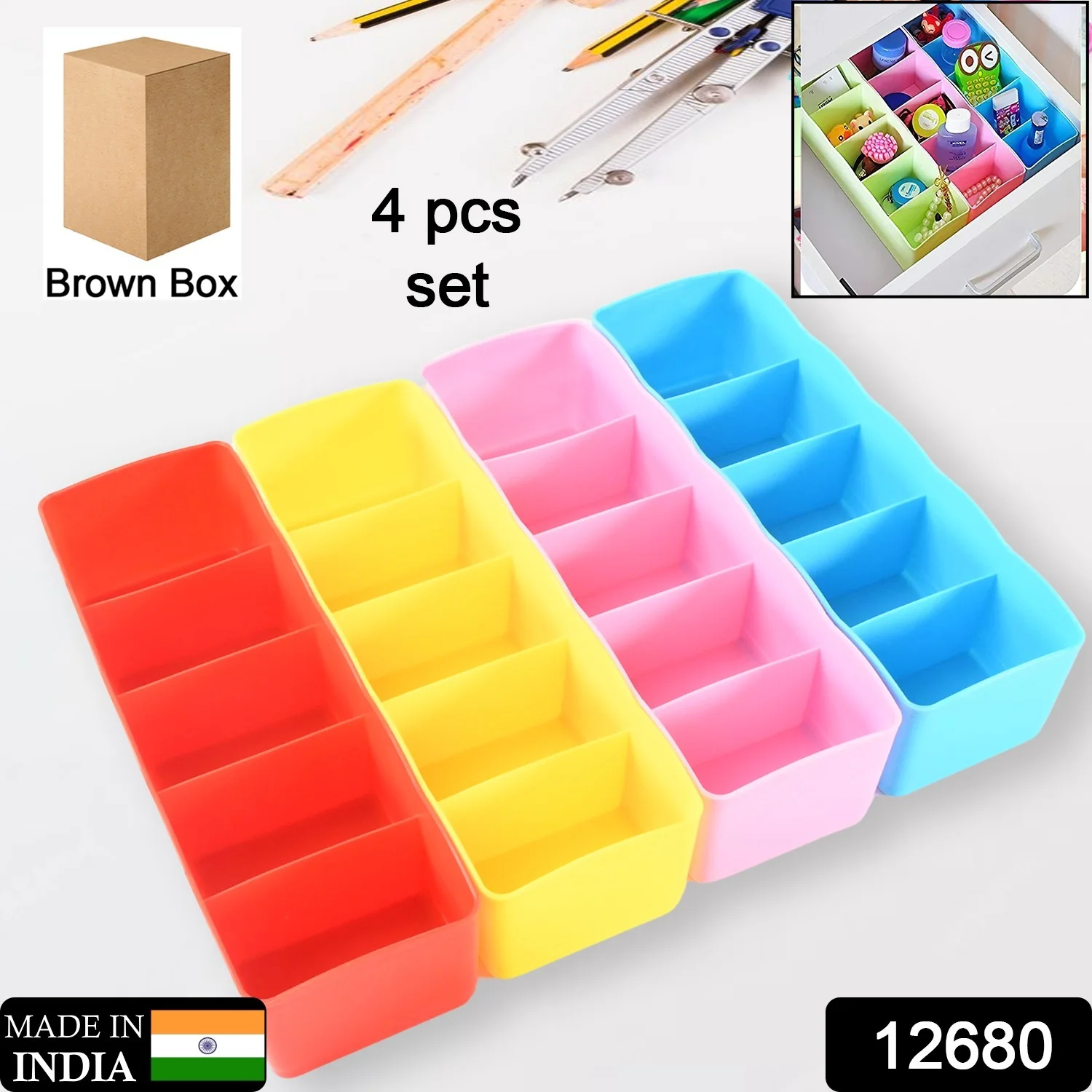 Desktop Storage Organizer Box Set - 5 Grid Compartments (4-Piece) - Image 2