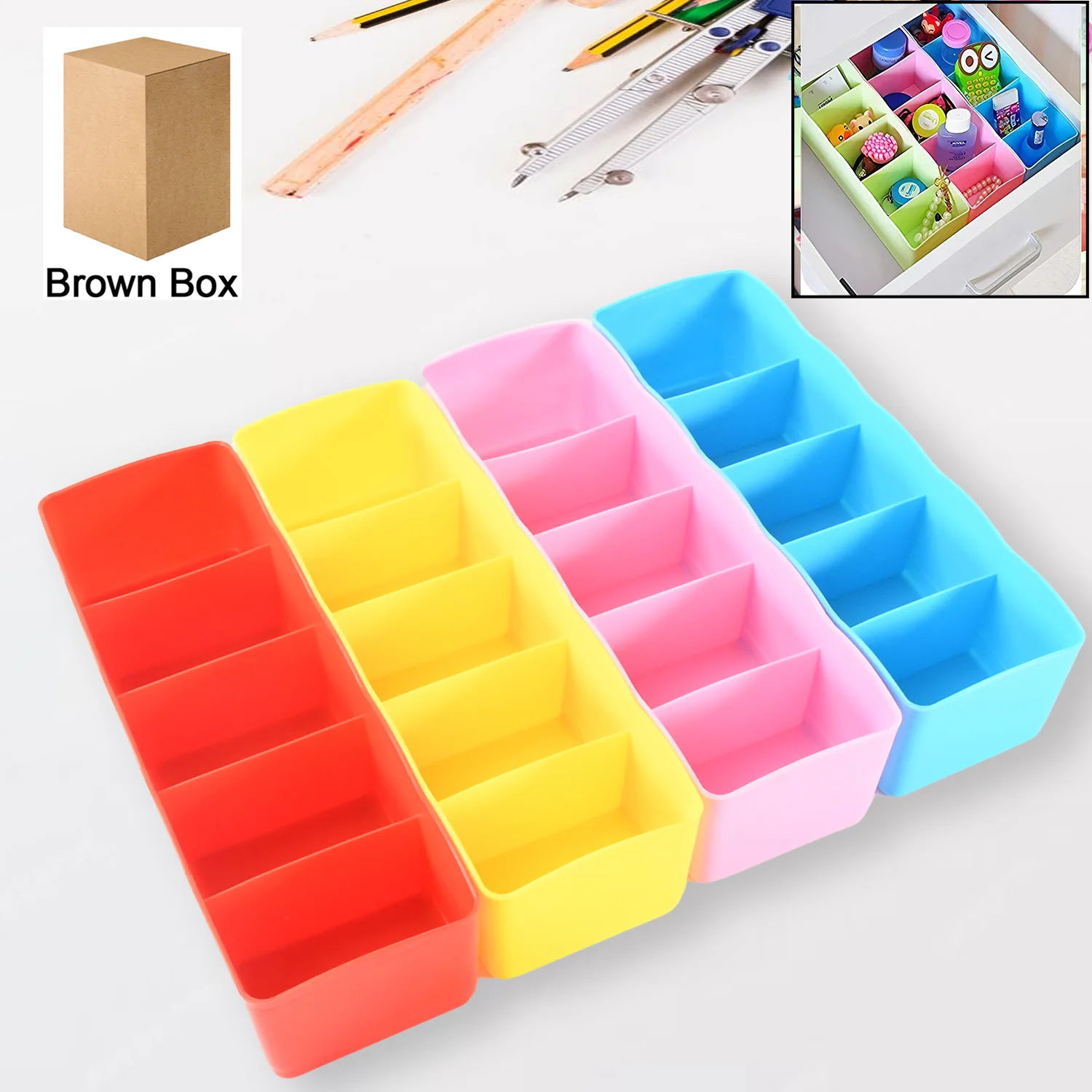 Desktop Storage Organizer Box Set - 5 Grid Compartments (4-Piece) - Image 4