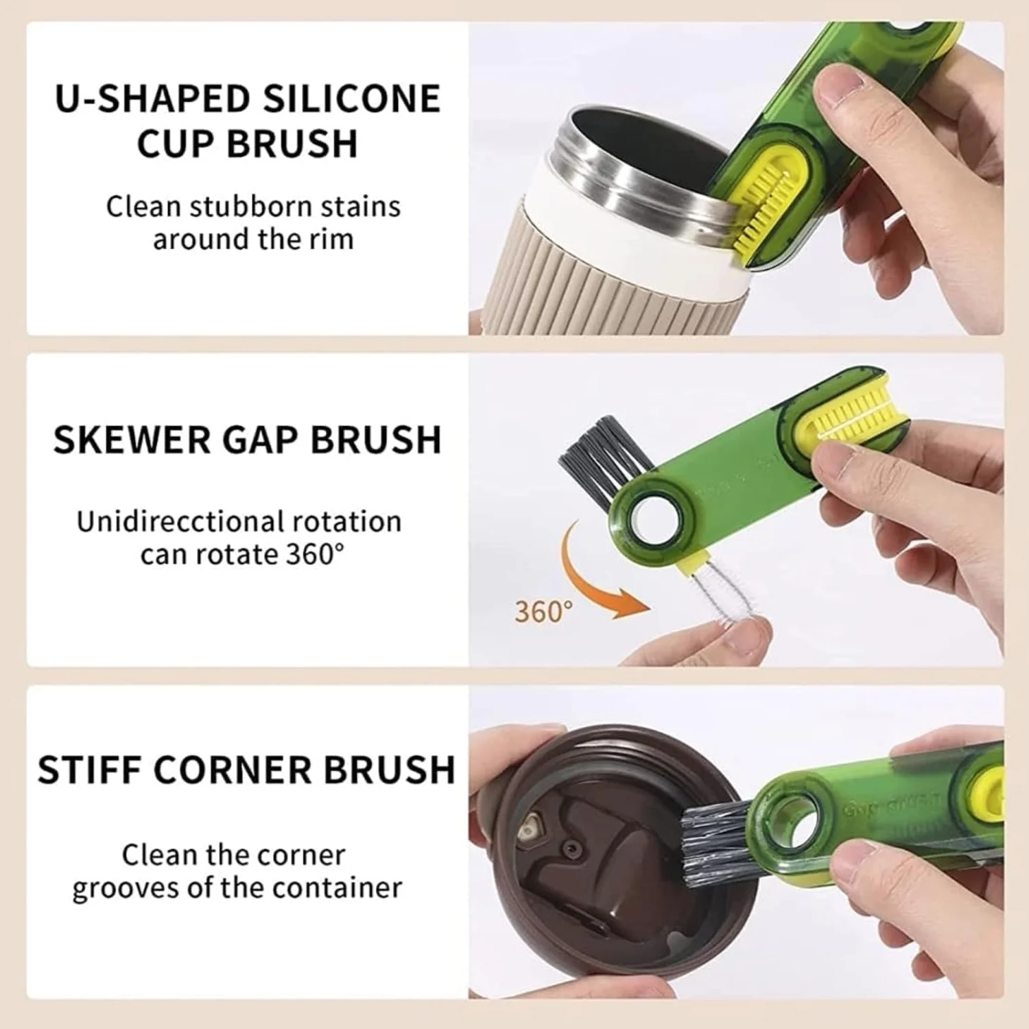 3-in-1 Multifunctional Bottle & Cup Cleaning Brush – Lid & Cover Scrubber (1 Pc) - Image 4