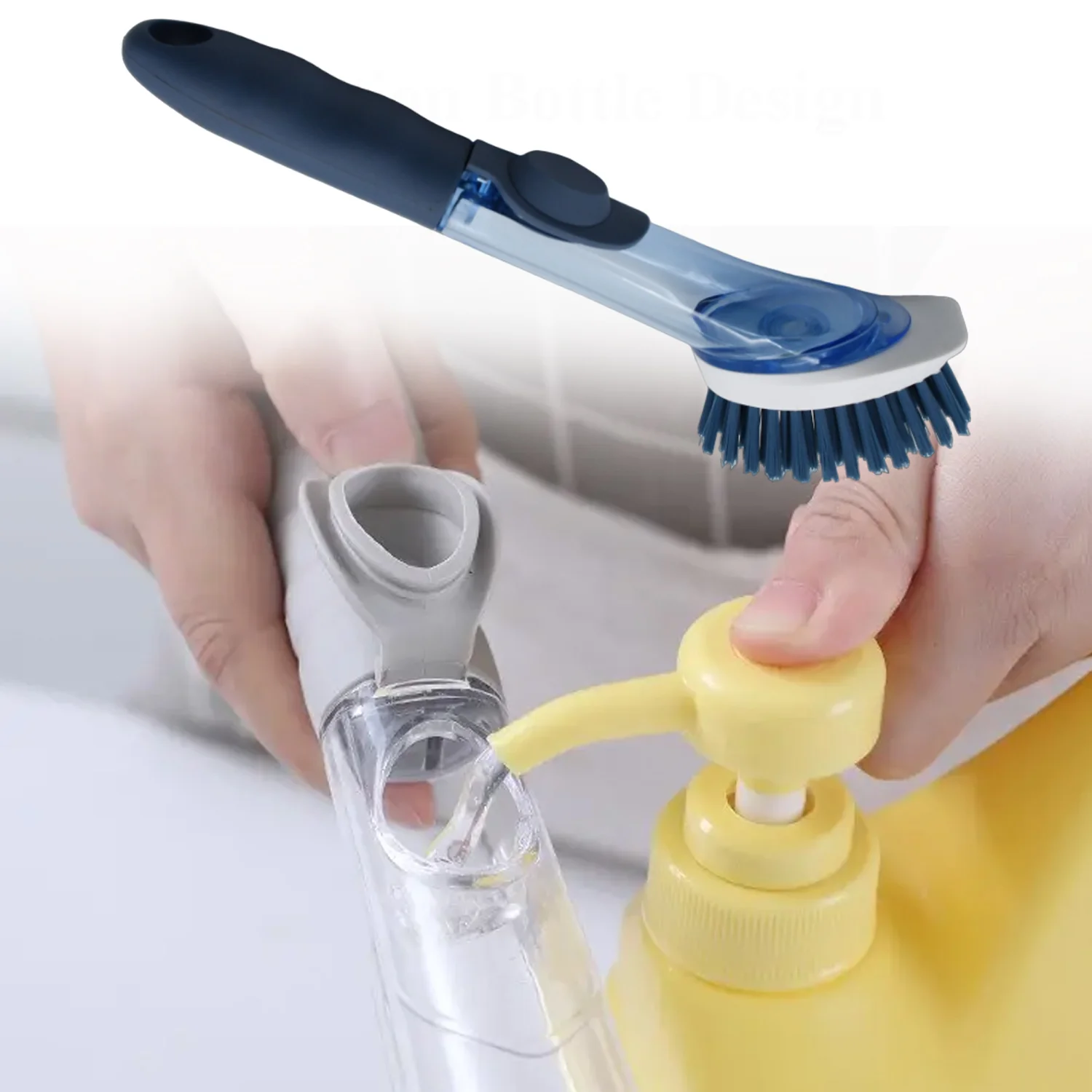 Mix Color Dish Scrubber with Soap Dispenser, Soap Dispensing Dish Brush Set, Dishwashing Brushes Kitchen Scrub Dish Wand for Dishes Sink Pot Pan Cleaning and Washing,1 Handle,3Refill Replacement Head - Image 3
