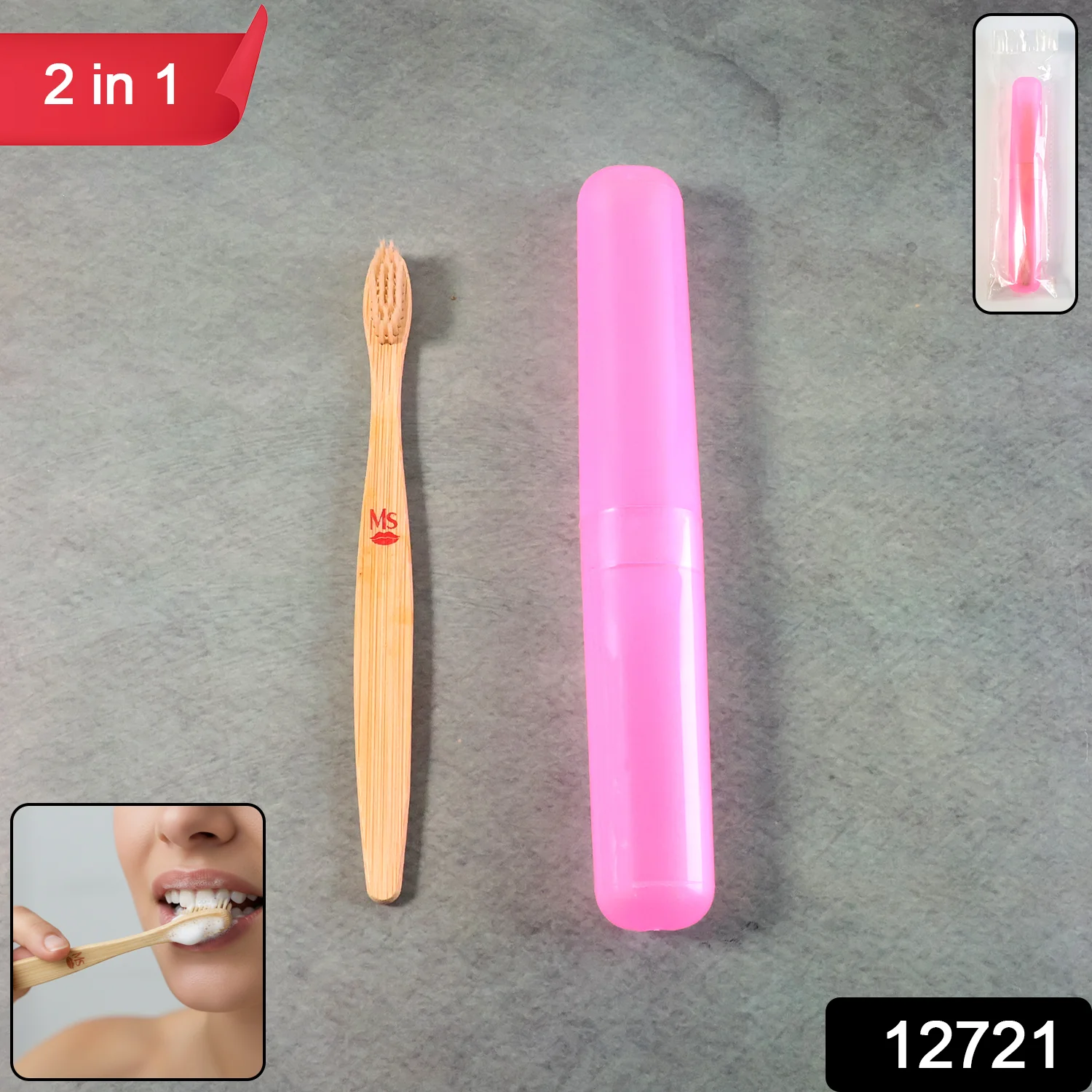 2-in-1 Soft Toothbrush & Tongue Cleaner for All Ages (1 Pc, With Cover) - Image 2