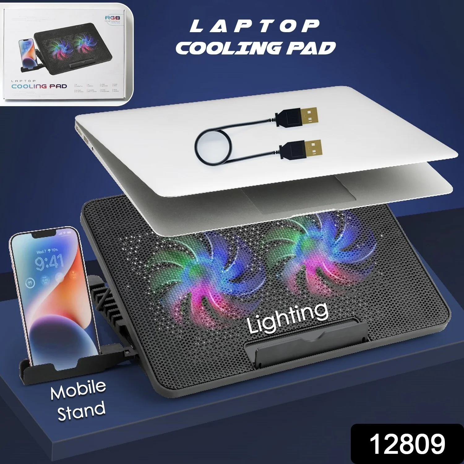 Laptop Cooler Cooling Pad with 2 Quiet Led Fans, Stand for Gaming Laptop - Image 2