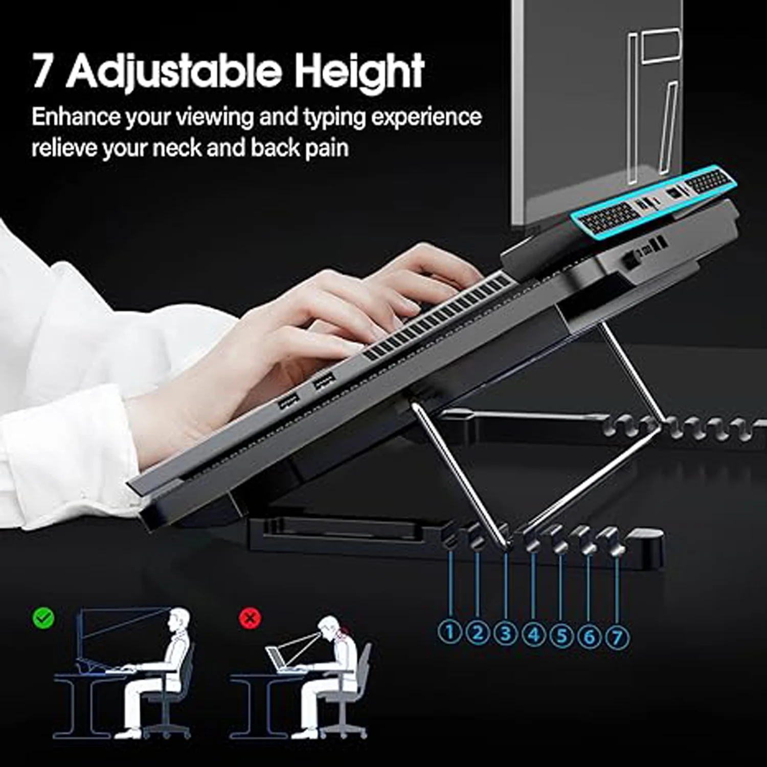 Laptop Cooler Cooling Pad with 2 Quiet Led Fans, Stand for Gaming Laptop - Image 4