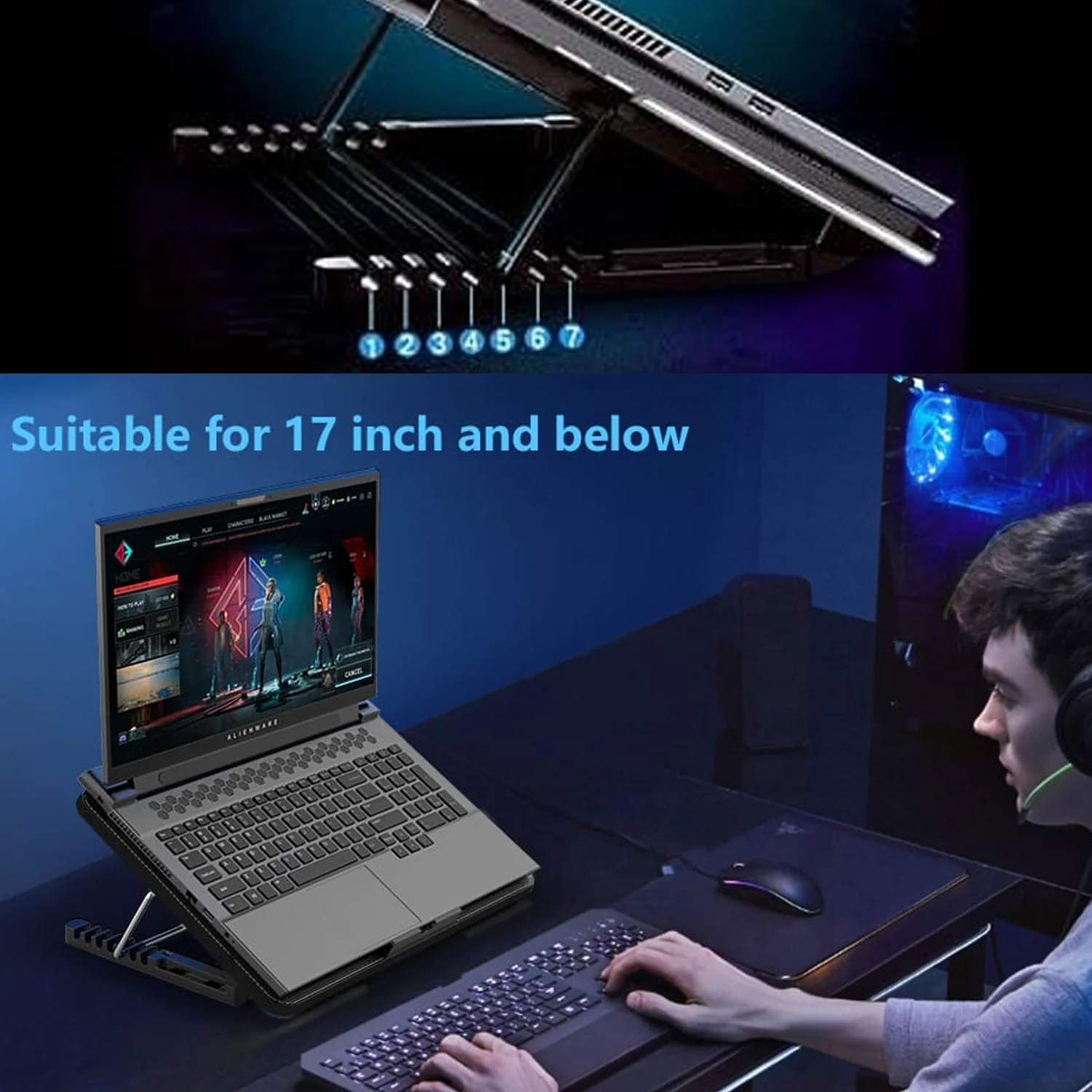 Laptop Cooler Cooling Pad with 2 Quiet Led Fans, Stand for Gaming Laptop - Image 7