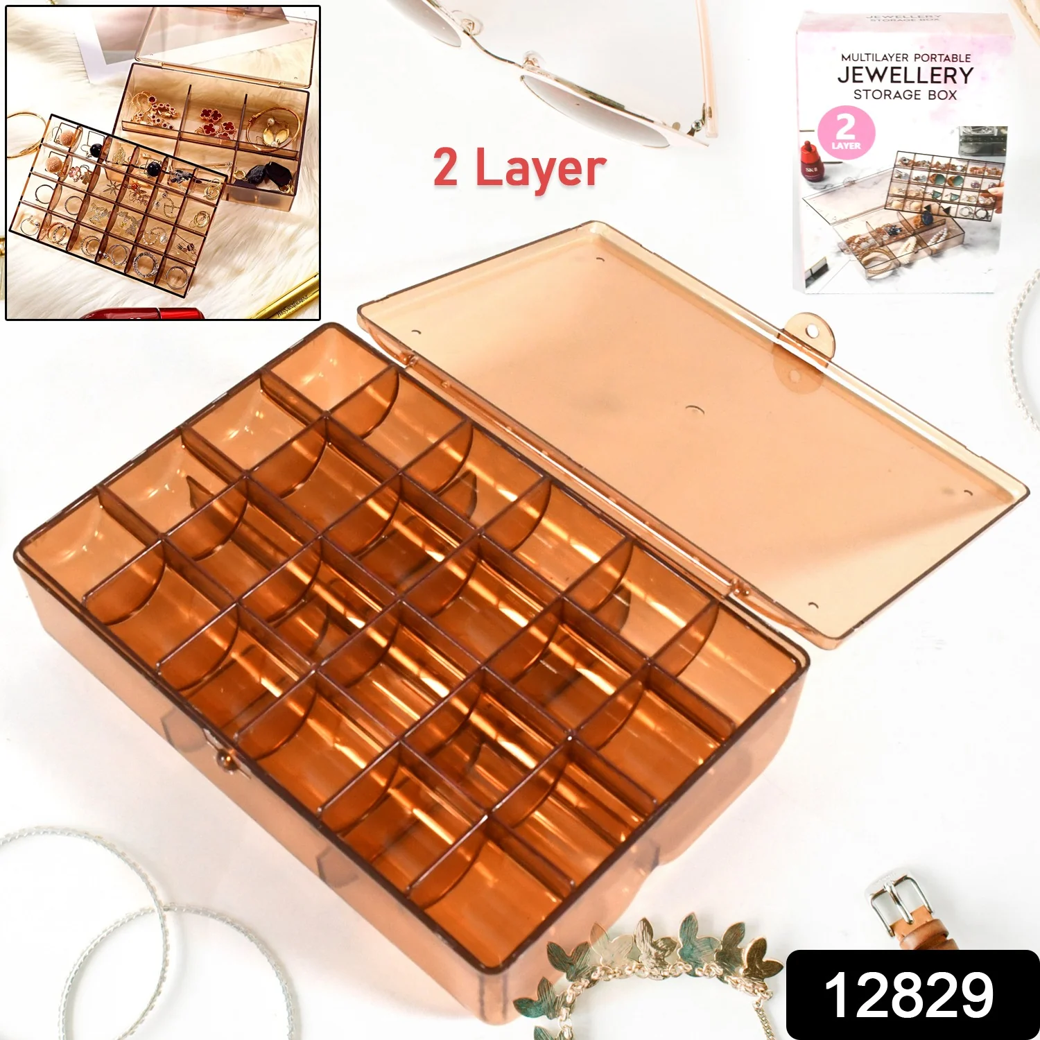 2-Layer Acrylic Jewelry Storage Box with 30 Compartment Dustproof Organizer - Image 2