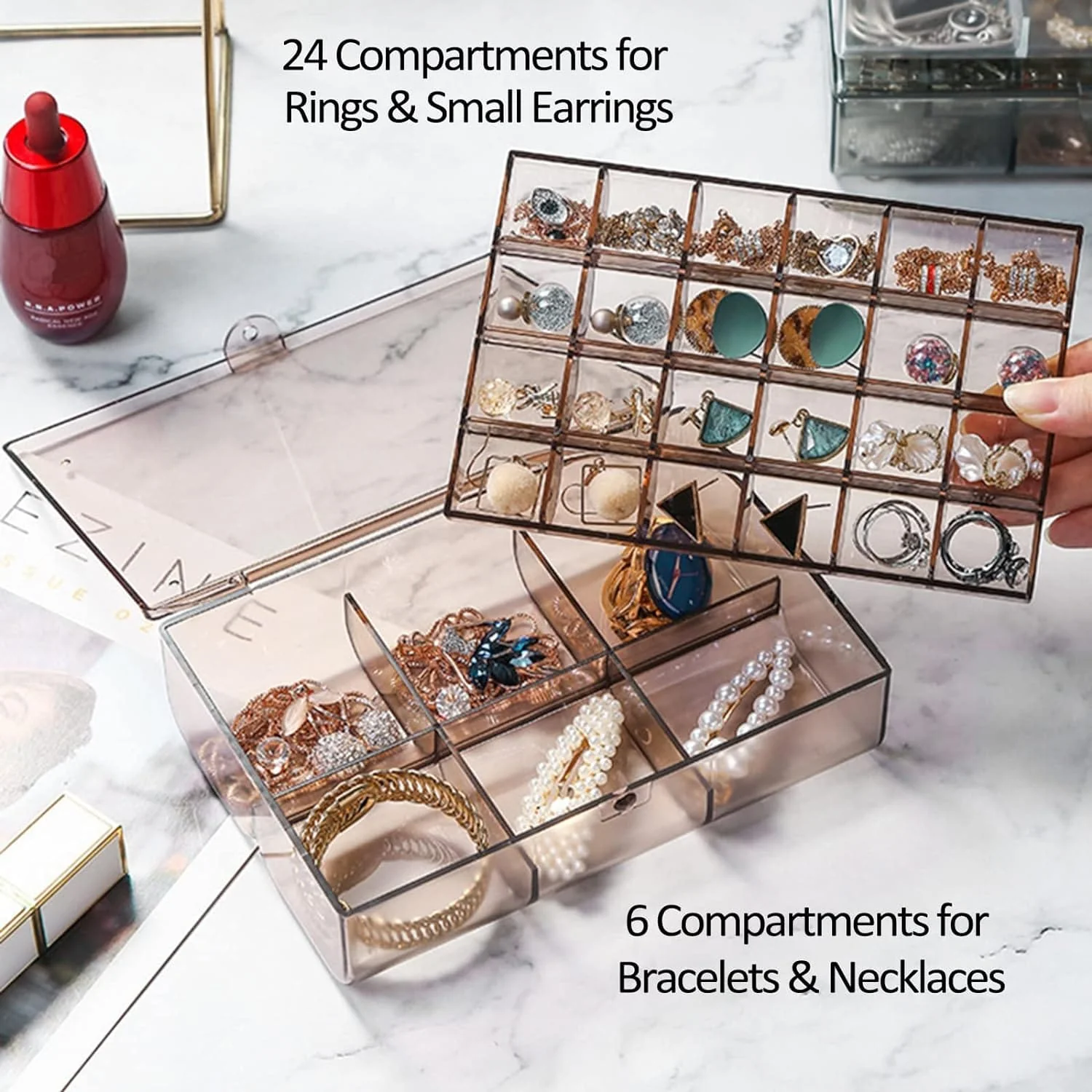 2-Layer Acrylic Jewelry Storage Box with 30 Compartment Dustproof Organizer - Image 3