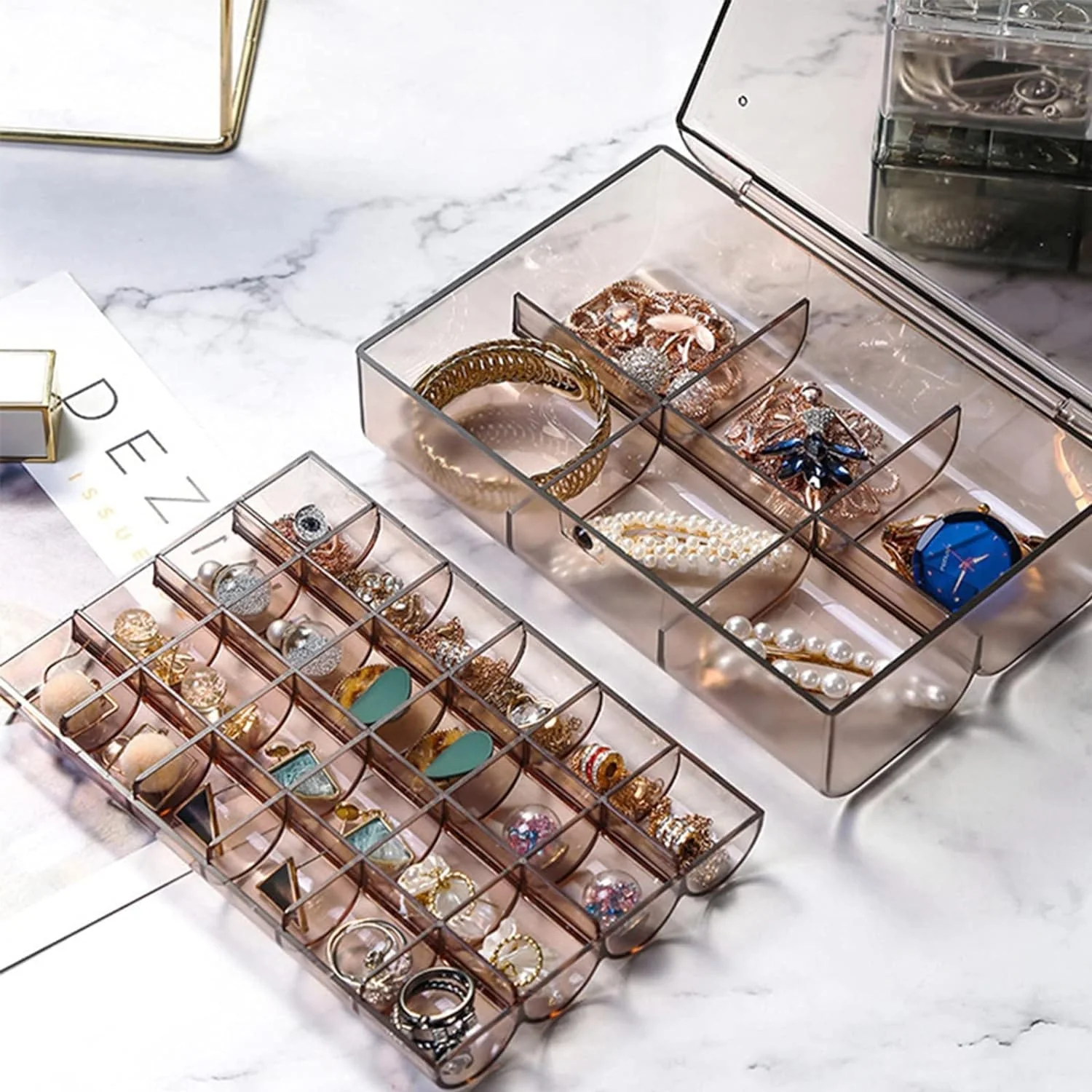 2-Layer Acrylic Jewelry Storage Box with 30 Compartment Dustproof Organizer - Image 5