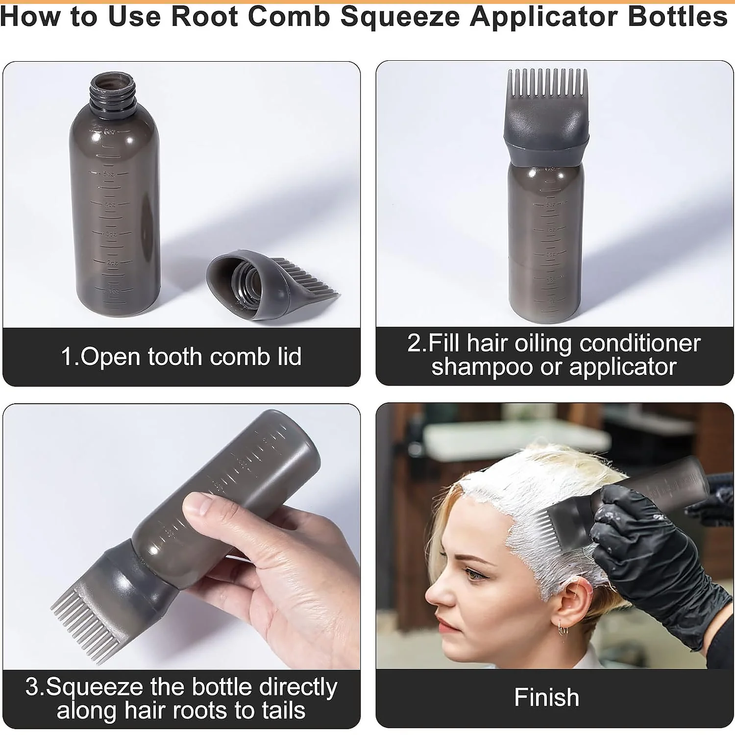 Comb Applicator Bottle, Hair Oil Applicator Bottle for Hair Dye Bottle Applicator Brush with Graduated Scale, Professional Brush Applicator Comb Hairdressing Coloring Styling Tool (1 Pc), Hair accessories - Image 3