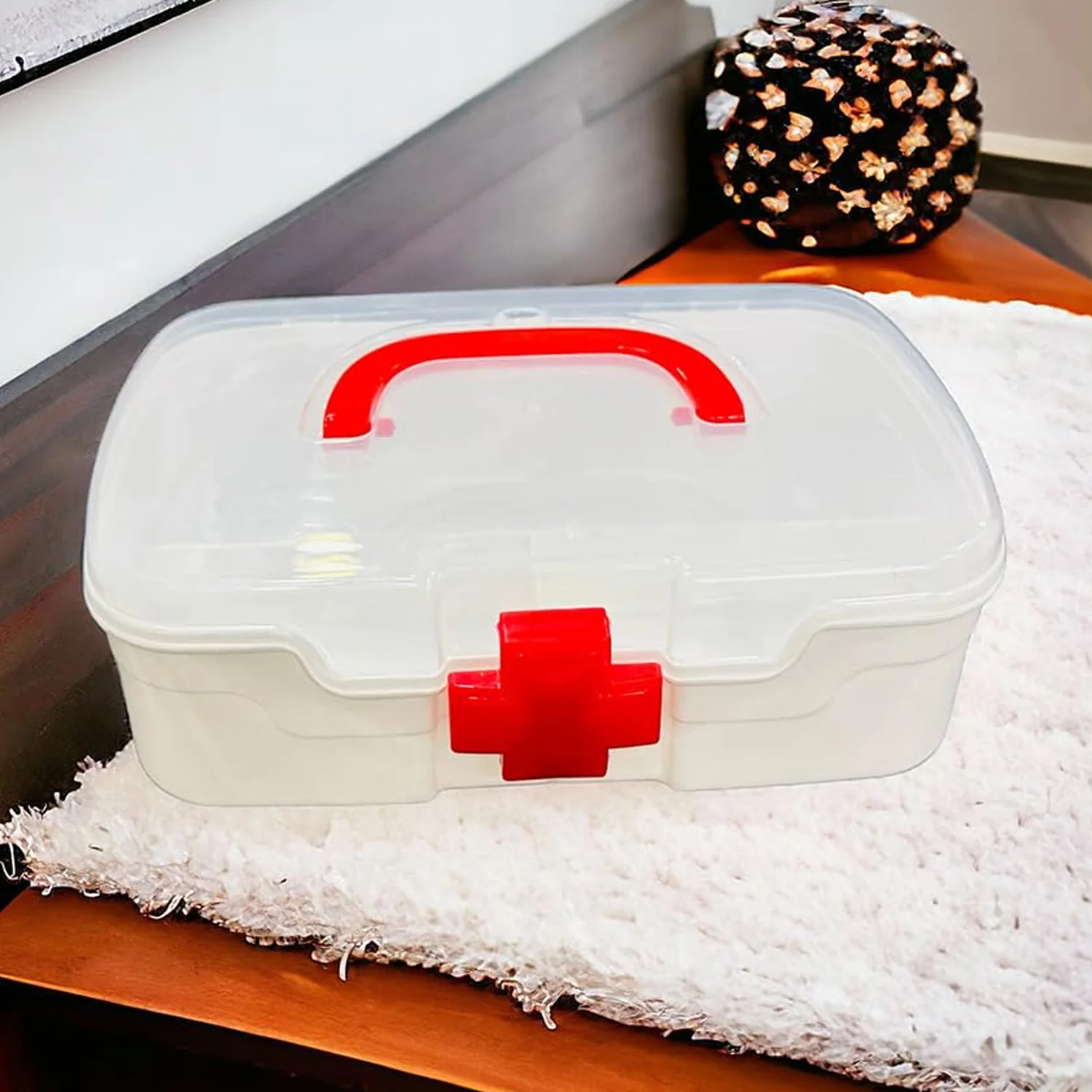 3-Compartment First Aid Box – Portable Medicine Storage with Tray & Clear Lid - Image 7