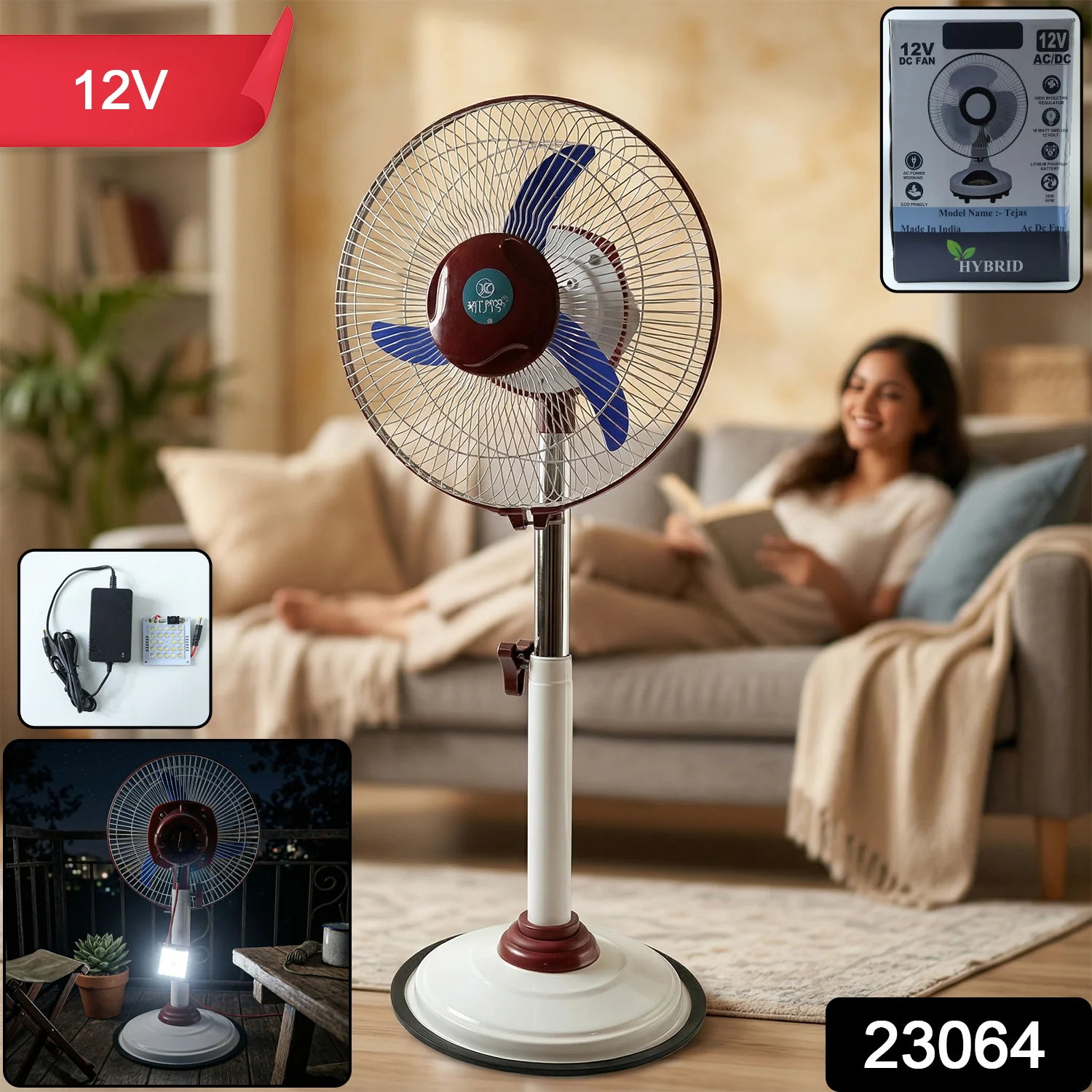OMEGA 12V Rechargeable Pedestal Fan with LED Light (1 Pc) - Image 2