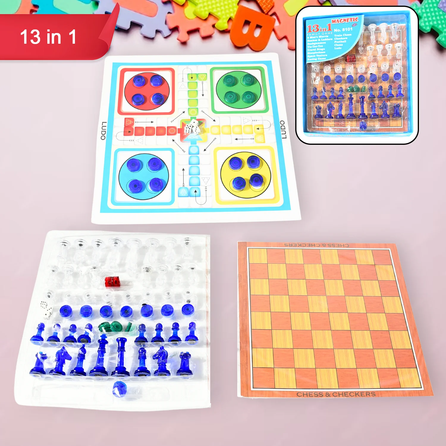 13 in 1 Family Board Game Chess,  Space Venture, Steeplechase Set for Kids - Image 5