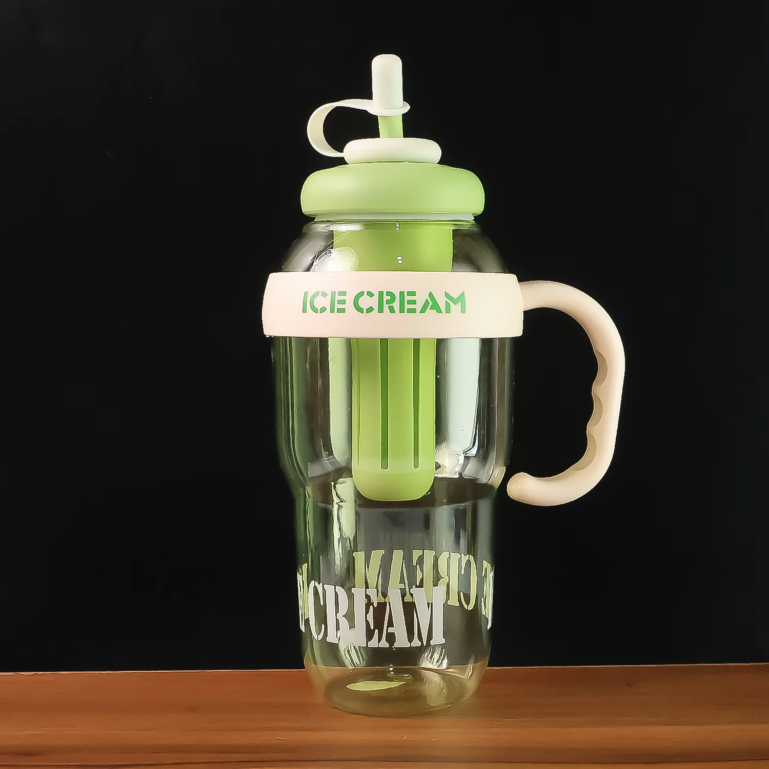 Approx 1300ML Large Capacity Cute Ice Cream Themed Water Bottle with Handle, Straw - Image 7