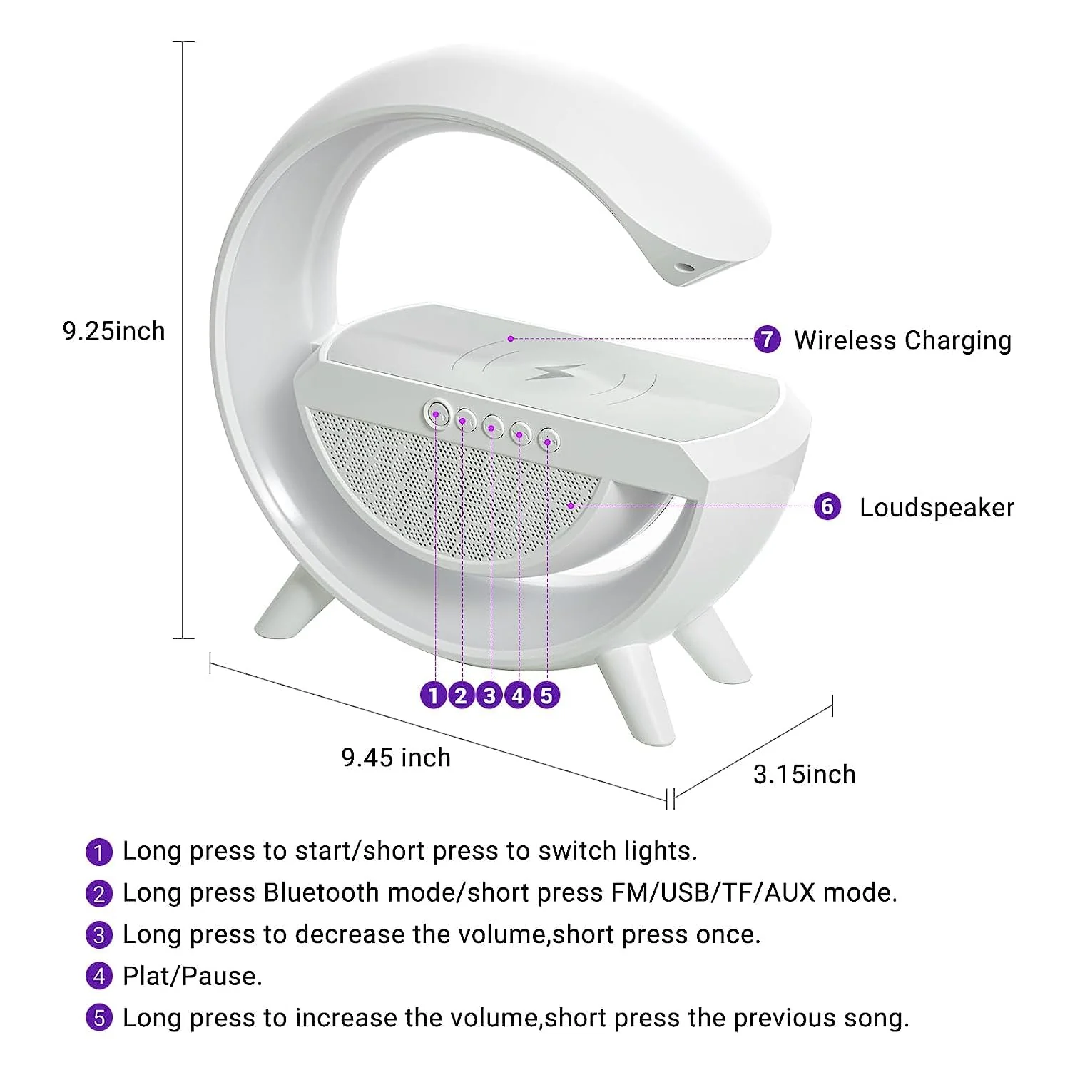 3-in-1 Multi-Function LED Night Lamp with Bluetooth Speaker, Wireless Charging, for Bedroom for Music, Party and Mood Lighting - Perfect Gift for All Occasions  blootuth speaker (Media Player) - Image 7