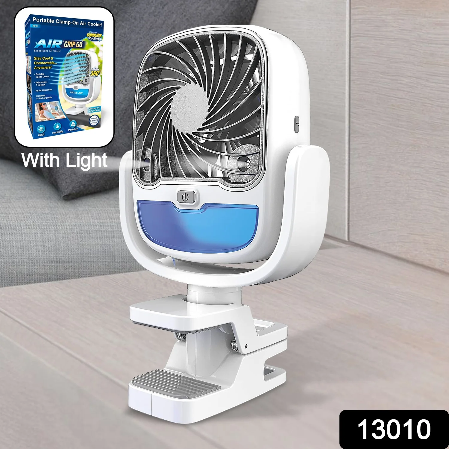 Air Portable Fan, Grip Go 3 Speed Small Fan, Great Stroller Fan, Travel or Desk Fan, Cordless Personal Evaporative Air Cooler, Universal Clamp for Indoor & Outdoor Use, 360 Degree Head Swivel, LED Color Changing Light - Image 2