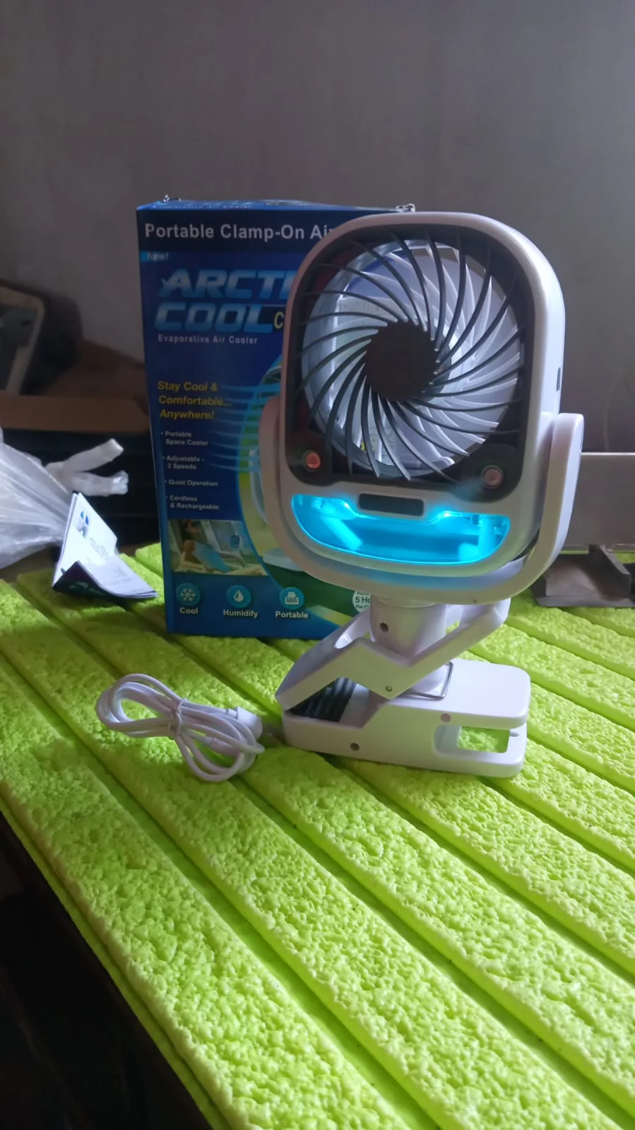 Air Portable Fan, Grip Go 3 Speed Small Fan, Great Stroller Fan, Travel or Desk Fan, Cordless Personal Evaporative Air Cooler, Universal Clamp for Indoor & Outdoor Use, 360 Degree Head Swivel, LED Color Changing Light - Image 8