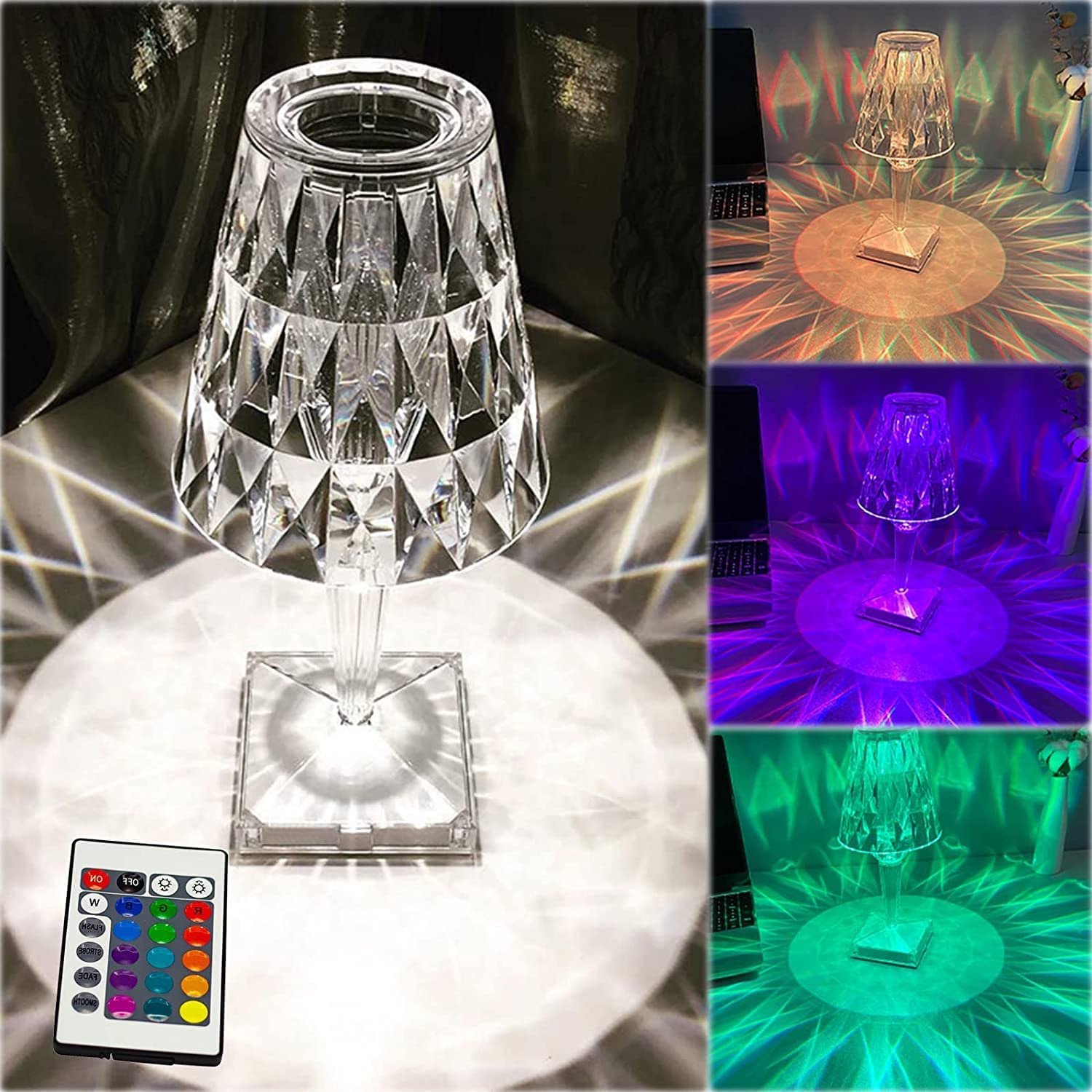 Crystal Diamond LED Table Lamp with 16 Colors – Bedroom Decor - Image 3
