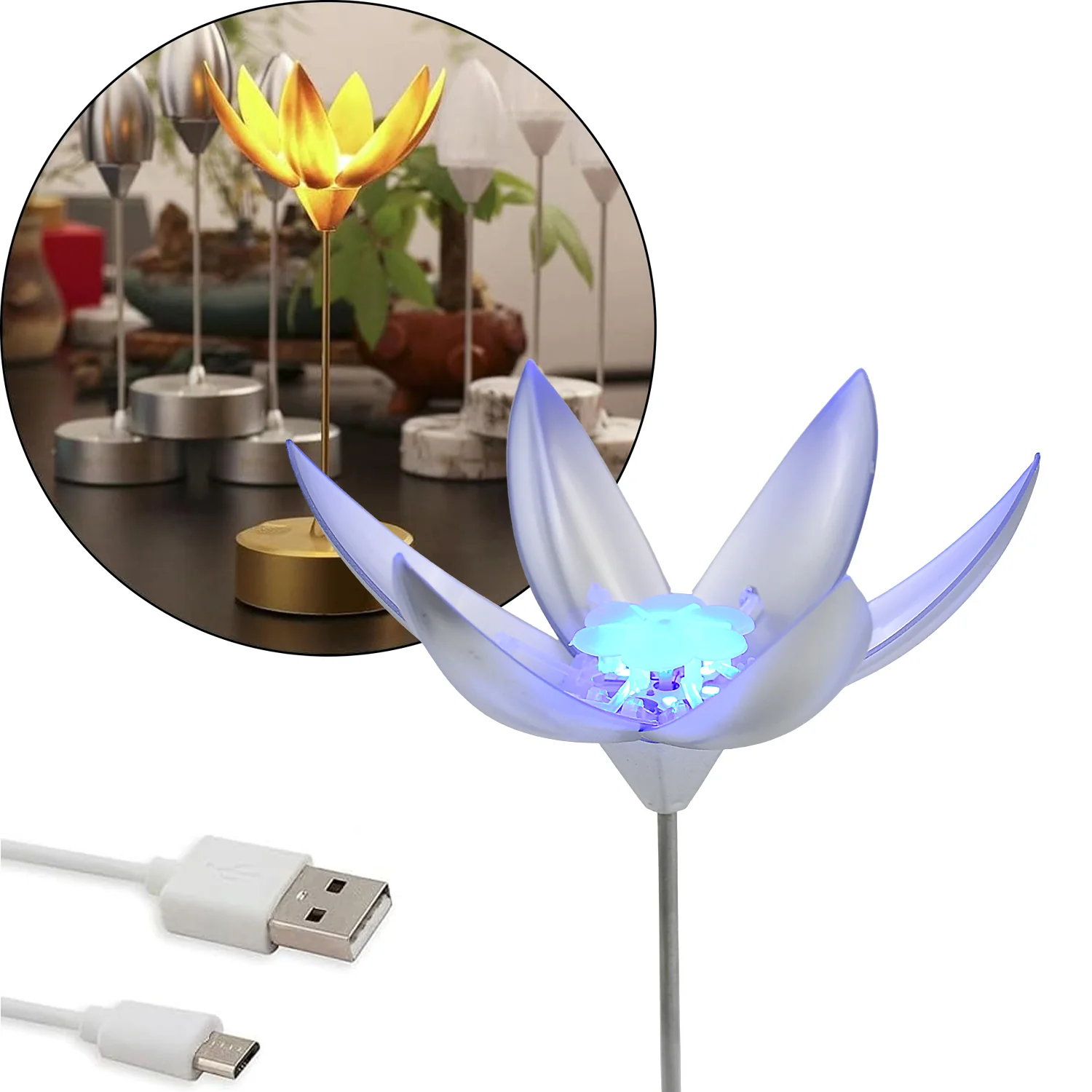 Lotus Flower Lamp with Music, Touch Open and Close, USB Rechargeable (1 Pc) - Image 3