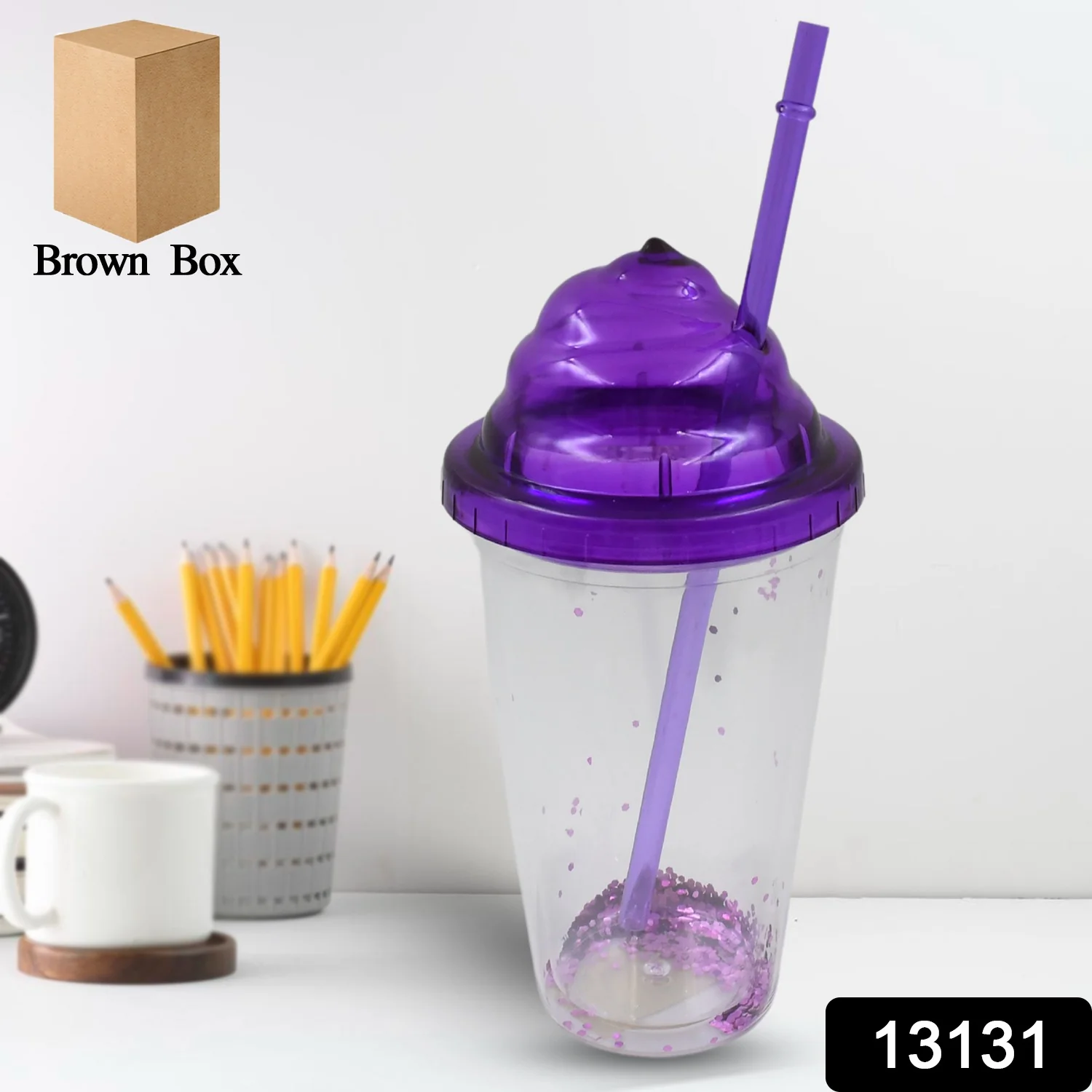 Creative Plastic Cold Drink Cup with Lid & Straw – Tumbler (Mix Color) - Image 2