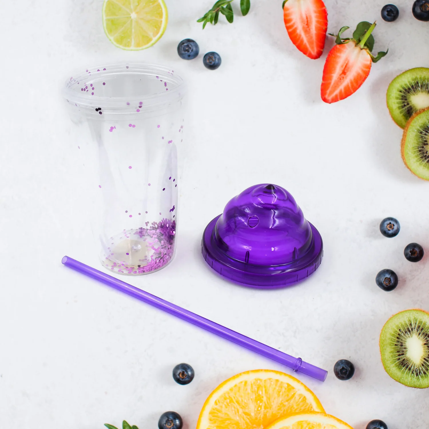 Creative Plastic Cold Drink Cup with Lid & Straw – Tumbler (Mix Color) - Image 4