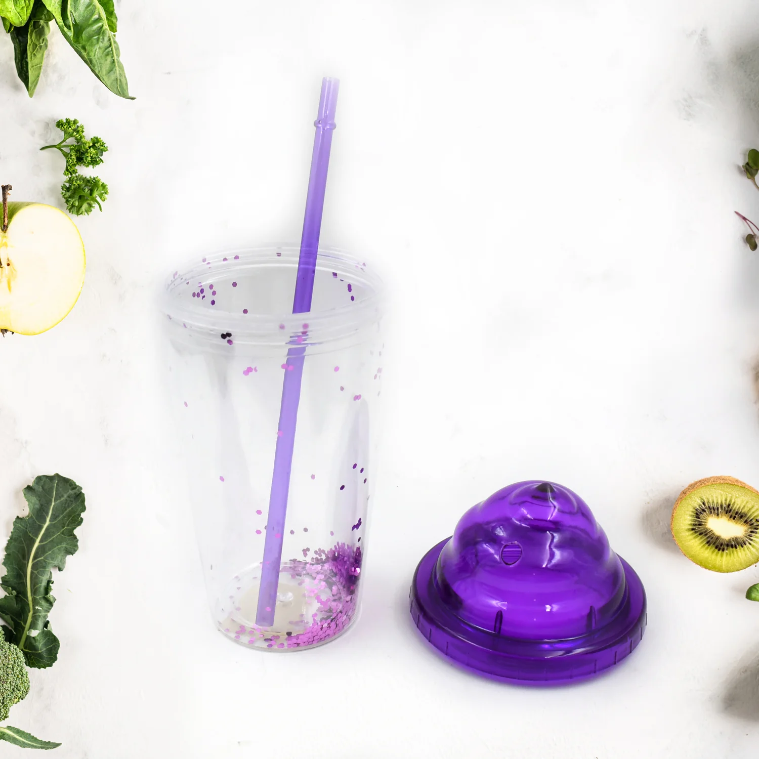 Creative Plastic Cold Drink Cup with Lid & Straw – Tumbler (Mix Color) - Image 6