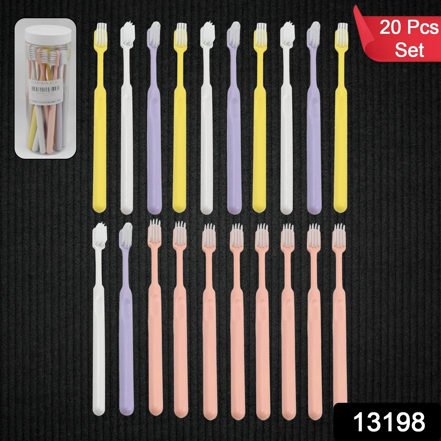 Plastic Toothbrush With Plastic Round Box (20 pcs Set) - Image 2