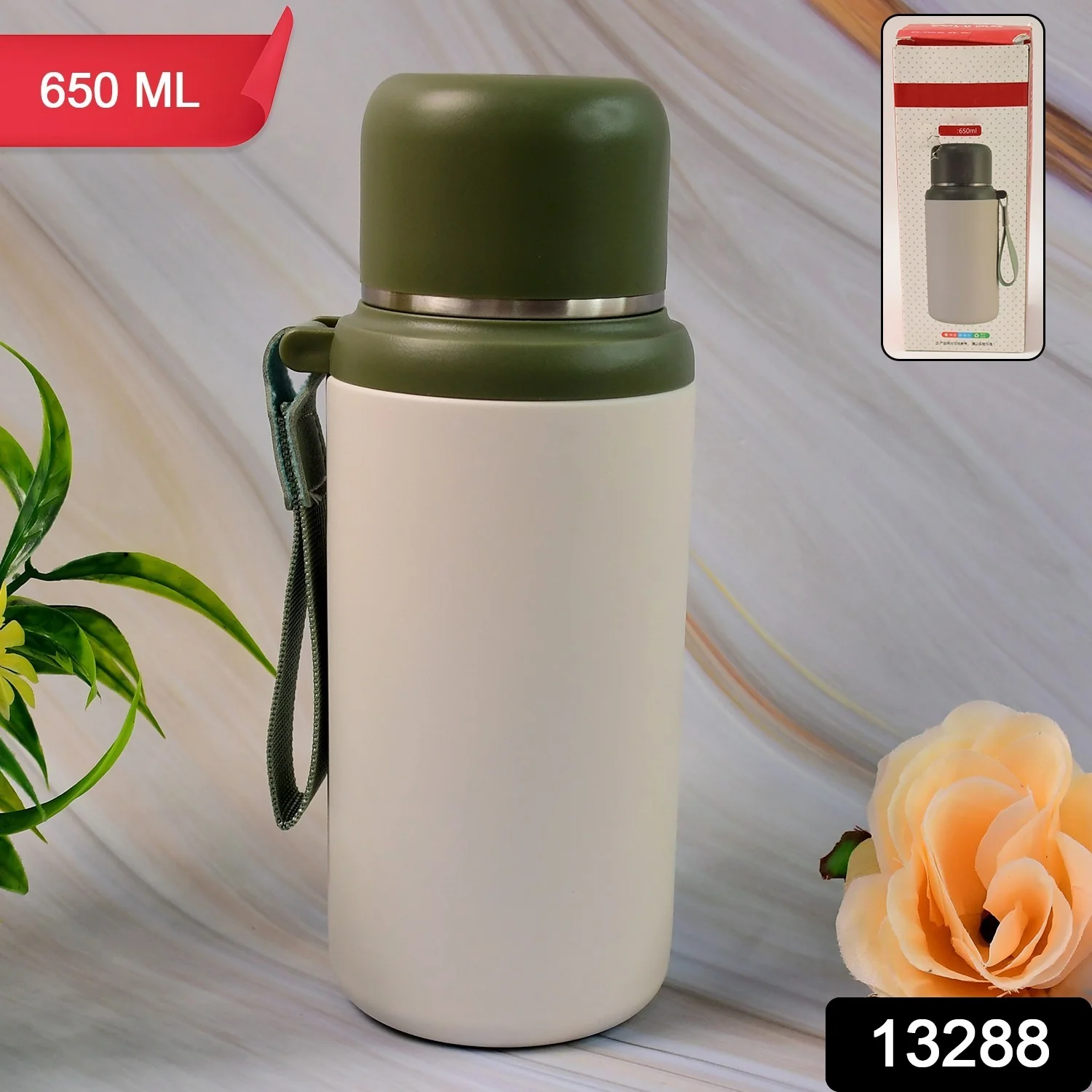 Stainless Steel Mug / Bottle Vacuum Insulated Cup Handle, Small Cup & Straw (650 ML) - Image 2