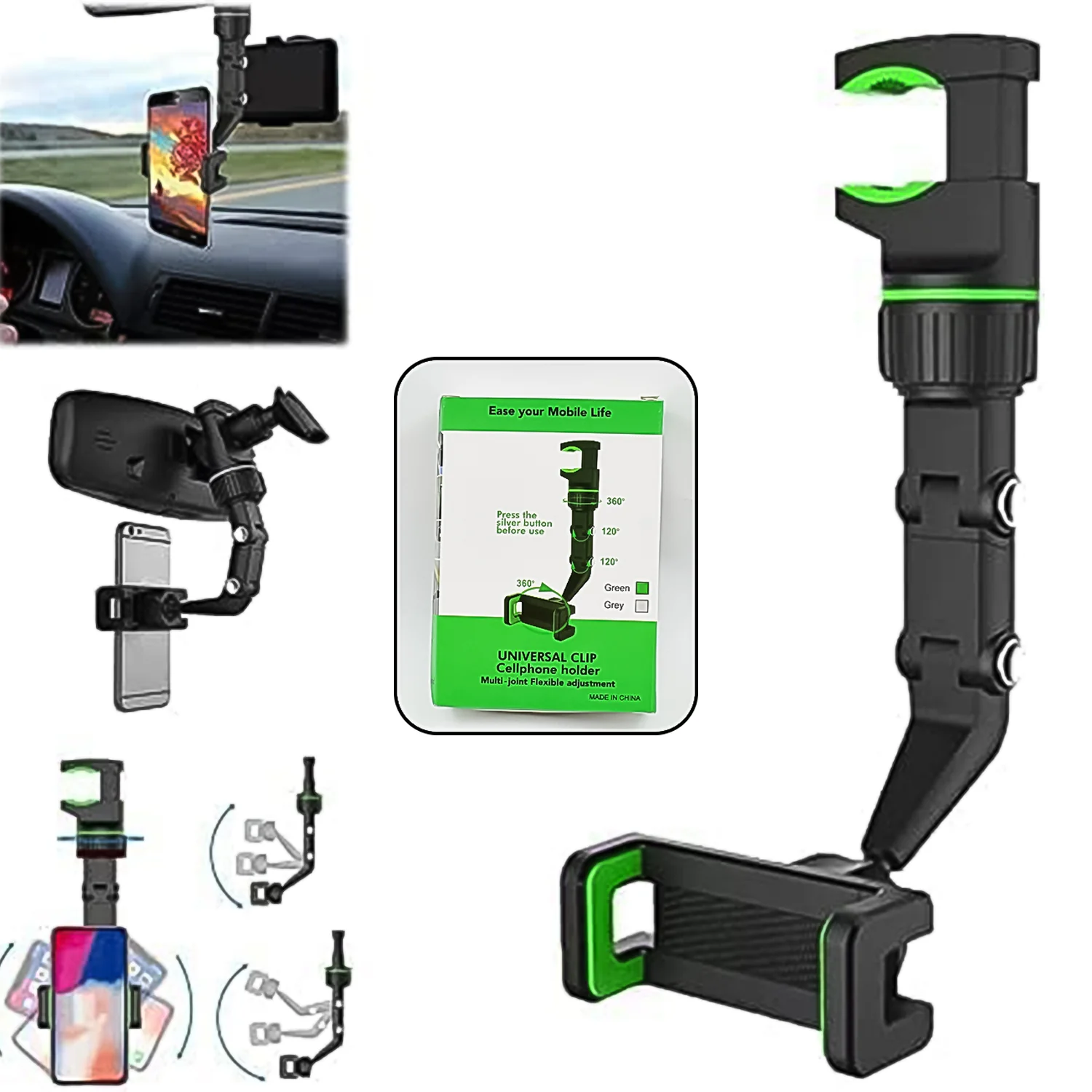 Multifunctional Car Rear View 360° Rotatable Mobile Holder - Image 2