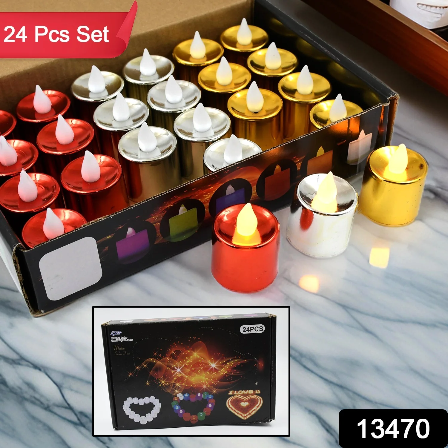 LED Tea Light Electrical Candles / Diya – Plastic Candle Lights (24 Pc Set) - Image 2
