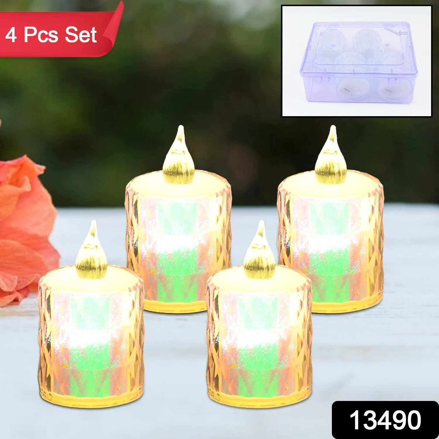 4 Pc Flameless and Smokeless Decorative Melting Candles LED Tea Light, Diwali - Image 2