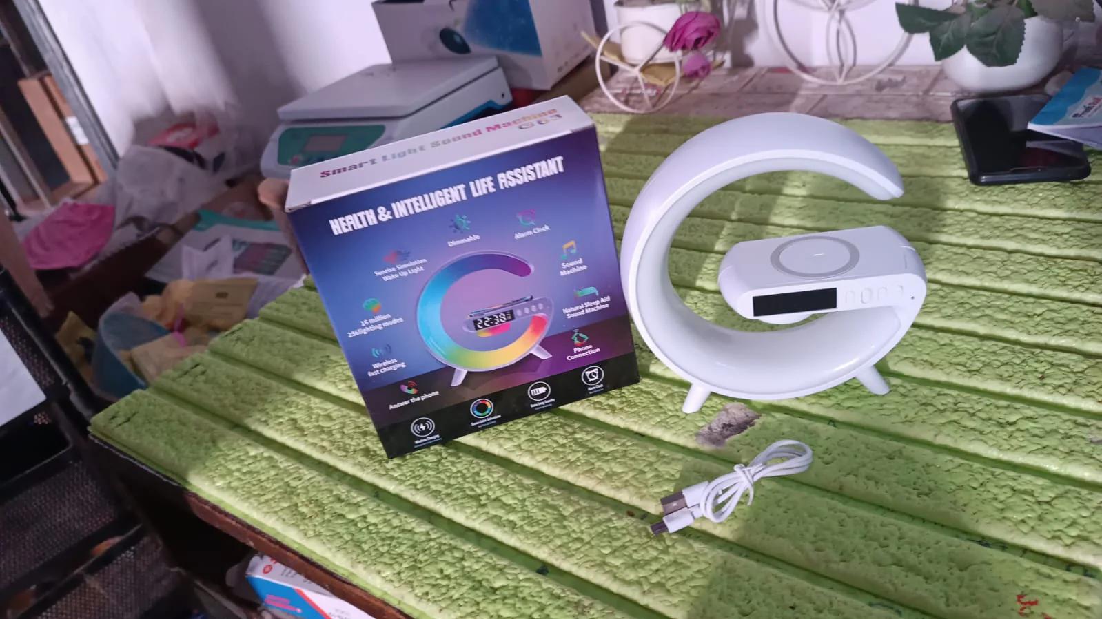 Smart Alarm Clock with G-Shape RGB Light Bluetooth Speaker, Wireless Charging (1 Pc) - Image 11