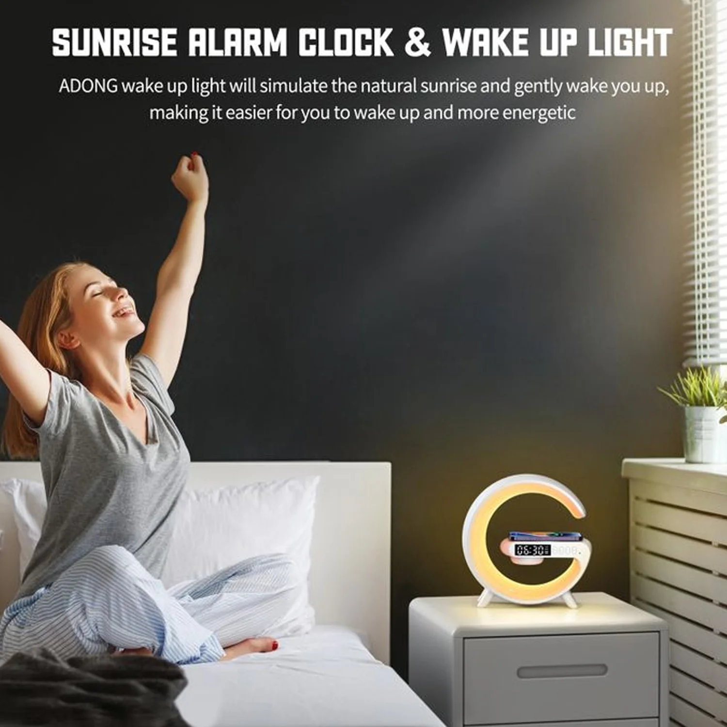 Smart Alarm Clock with G-Shape RGB Light Bluetooth Speaker, Wireless Charging (1 Pc) - Image 8