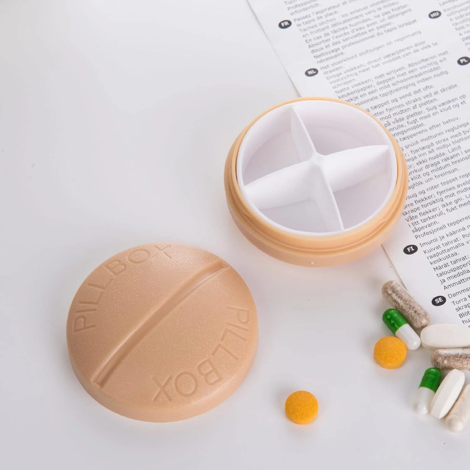 Portable Round Shape 4 Compartments Pill Box (1 Pc) - Image 6