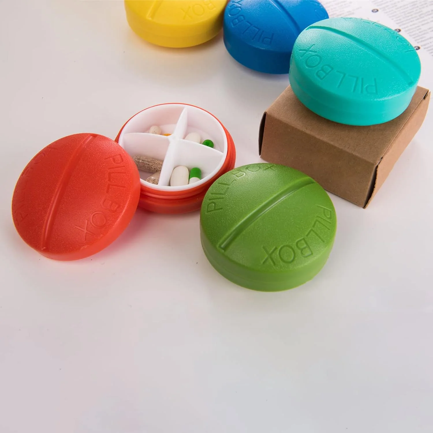 Portable Round Shape 4 Compartments Pill Box (1 Pc) - Image 7