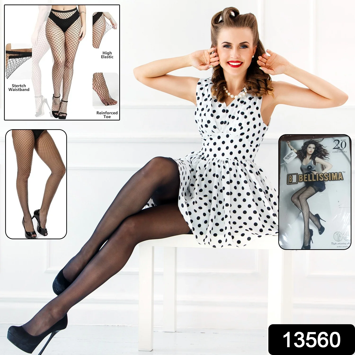 Women's / Girls's High Waist Pantyhose Tights Fishnet Stockings Broad Mesh Net (1 Pc) - Image 2