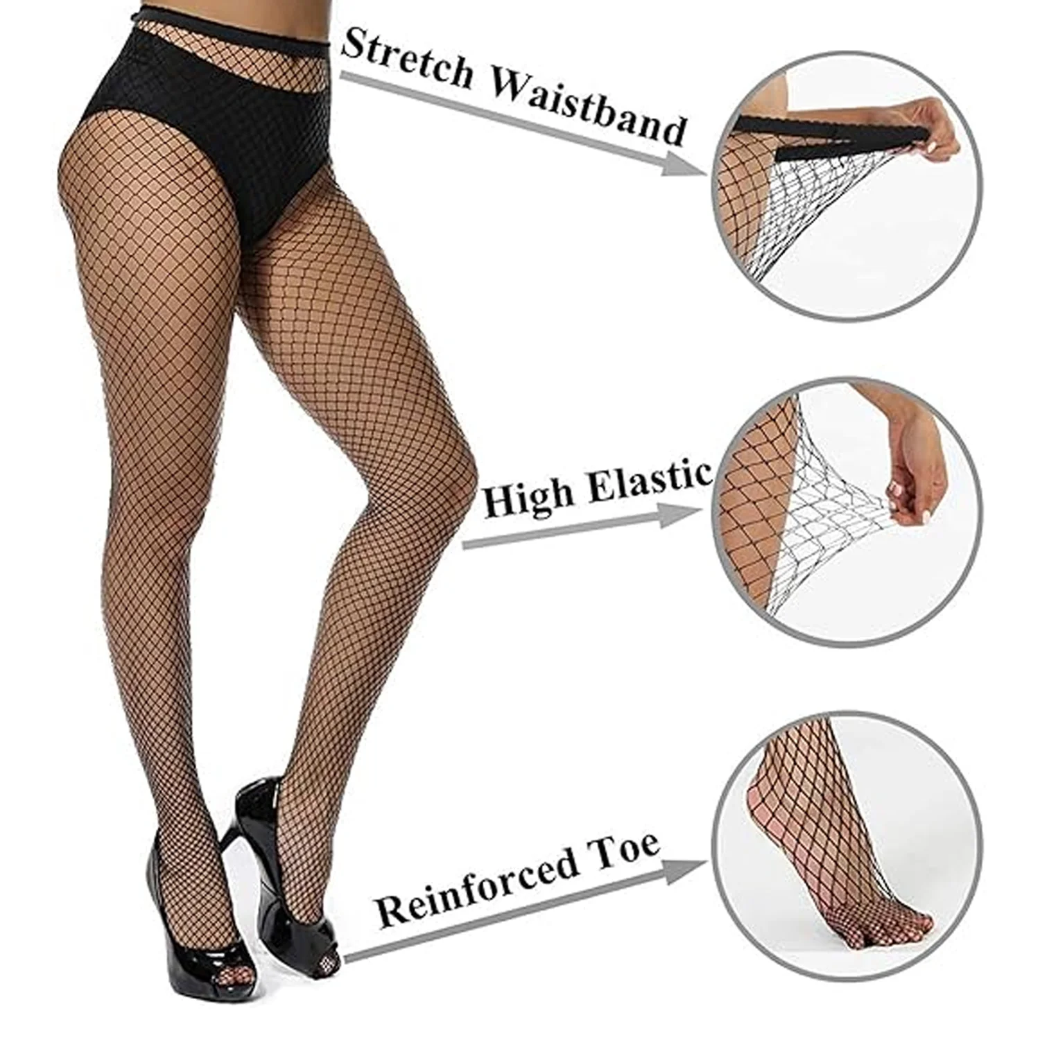 Women's / Girls's High Waist Pantyhose Tights Fishnet Stockings Broad Mesh Net (1 Pc) - Image 3