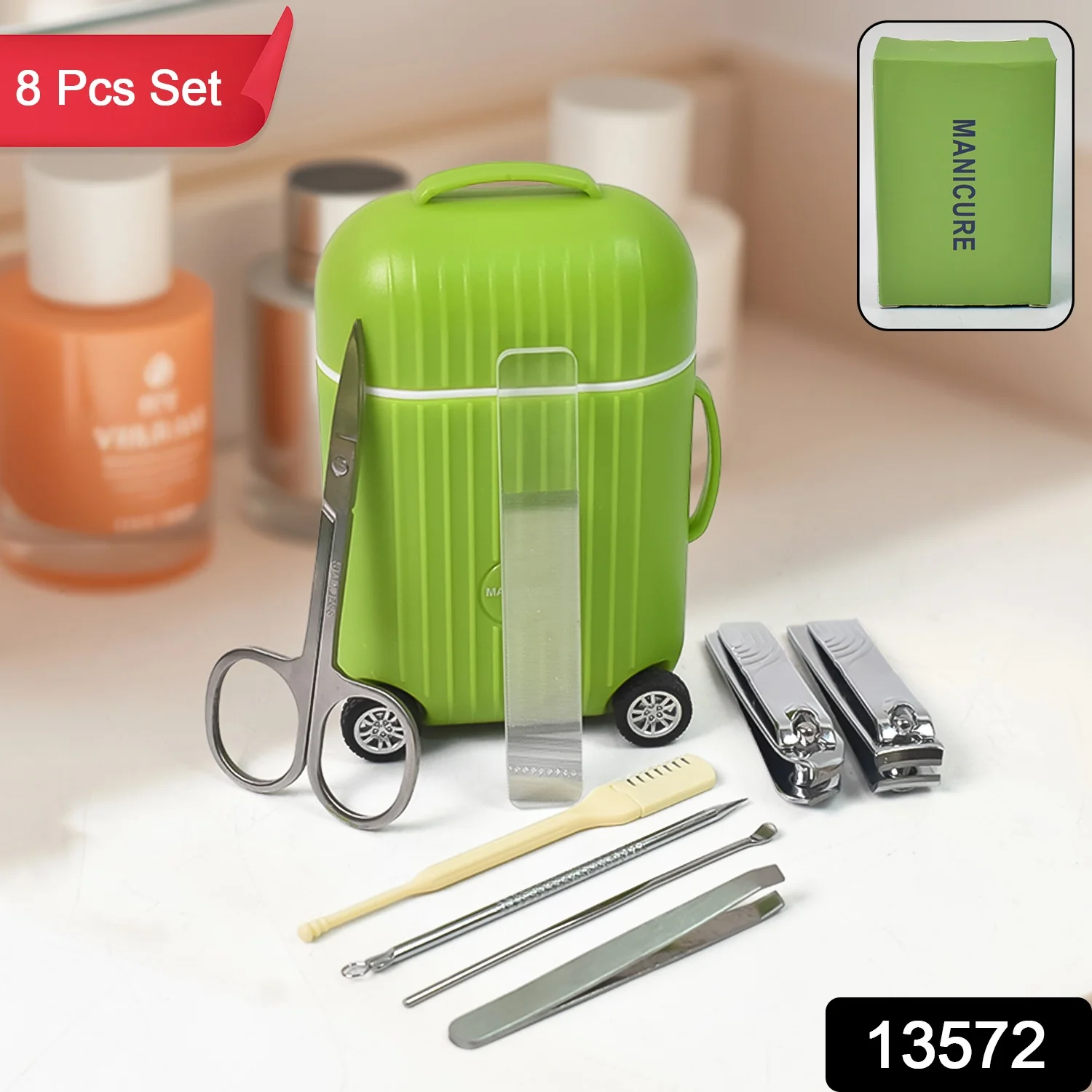 Manicure & Pedicure Kit – 8 Pc Grooming Set with 4-Wheel Suitcase Trolley - Image 2