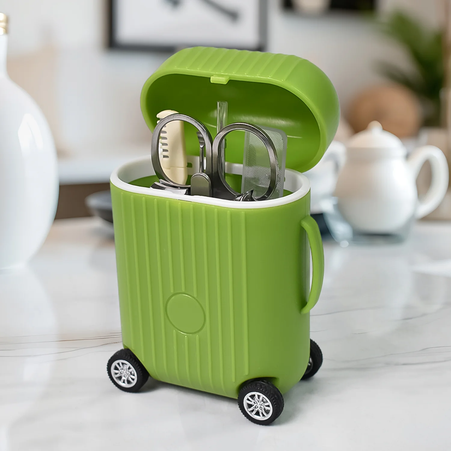 Manicure & Pedicure Kit – 8 Pc Grooming Set with 4-Wheel Suitcase Trolley - Image 3