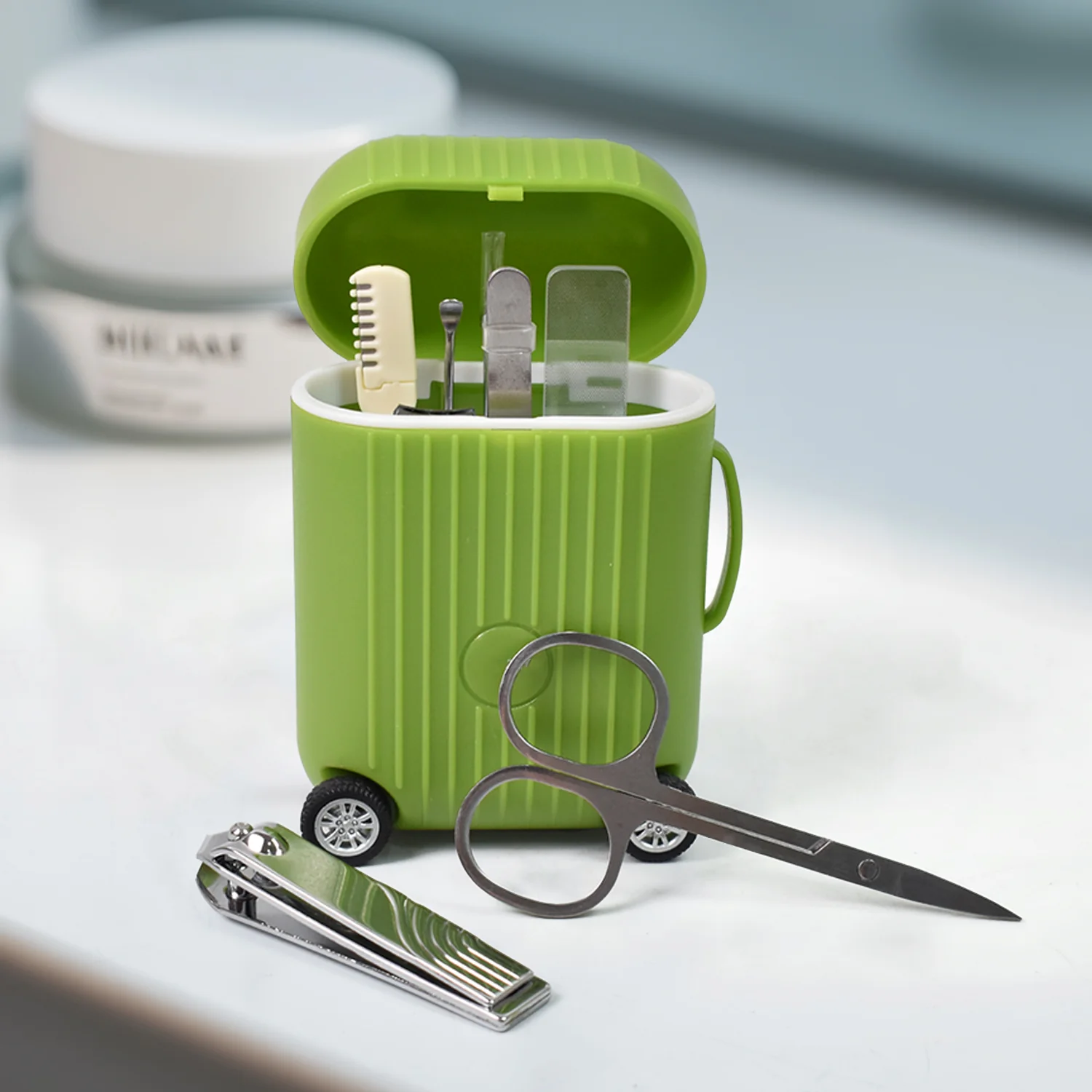 Manicure & Pedicure Kit – 8 Pc Grooming Set with 4-Wheel Suitcase Trolley - Image 6