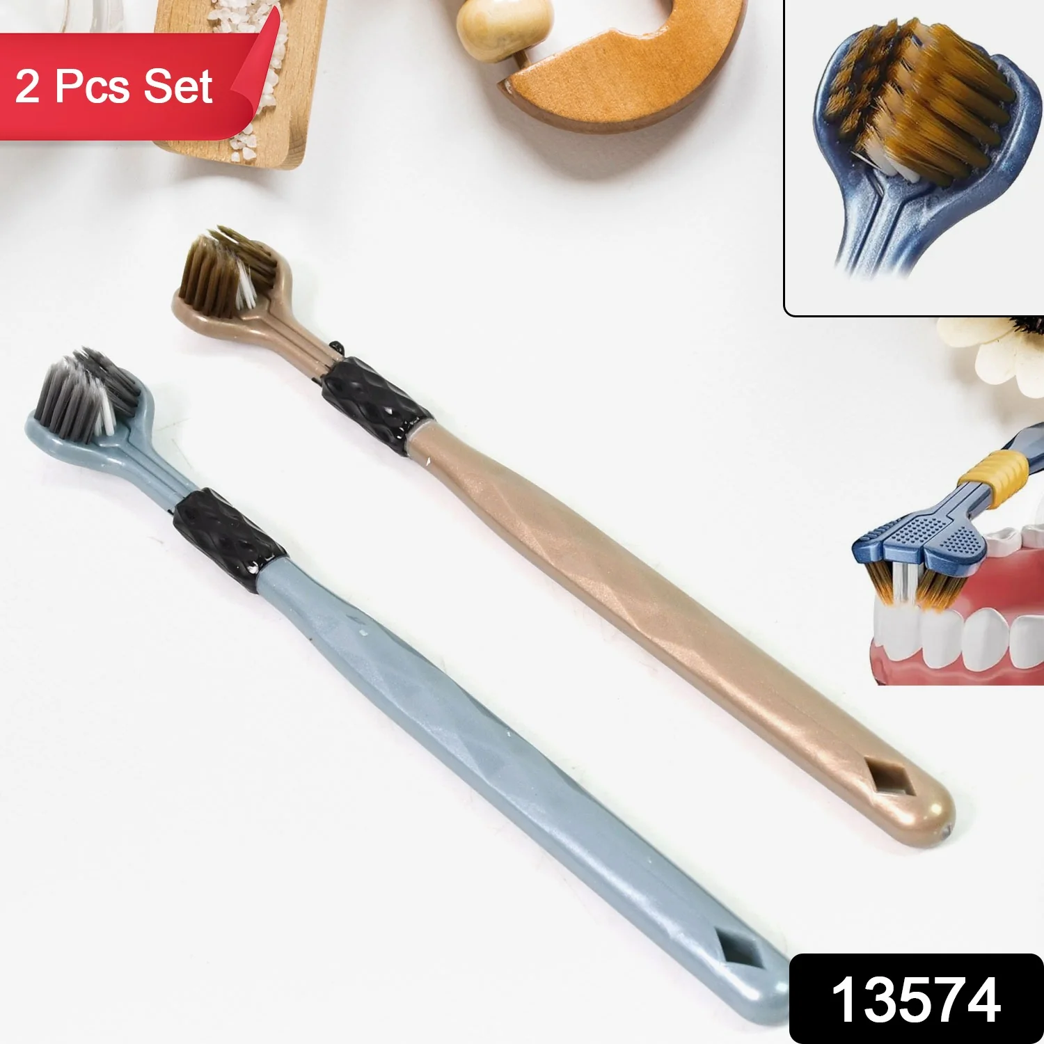 3 Sided Toothbrush, Soft Bristle Toothbrush (2 Pc Set) - Image 2