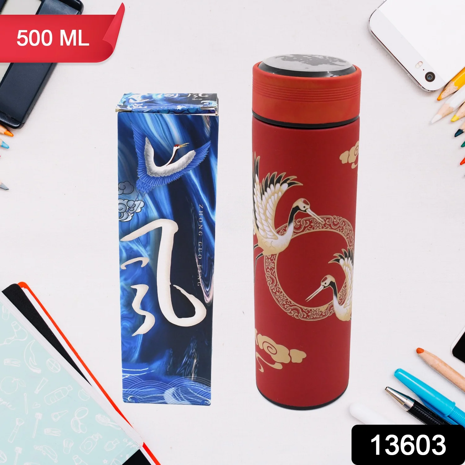 Printed Smart Vacuum Insulated Water Bottle with LED Temperature Display (1 Pc / 500 ML Approx / Multicolor) - Image 2