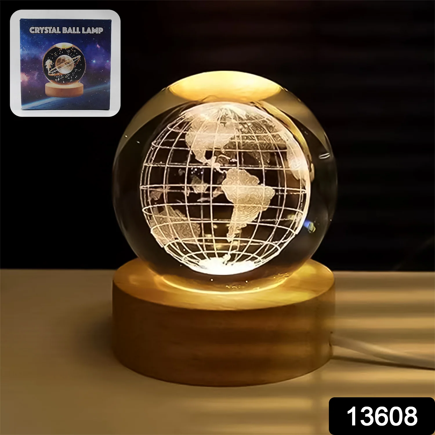 World 3D Crystal Ball lamps With Wood Base (1 Pc) - Image 2