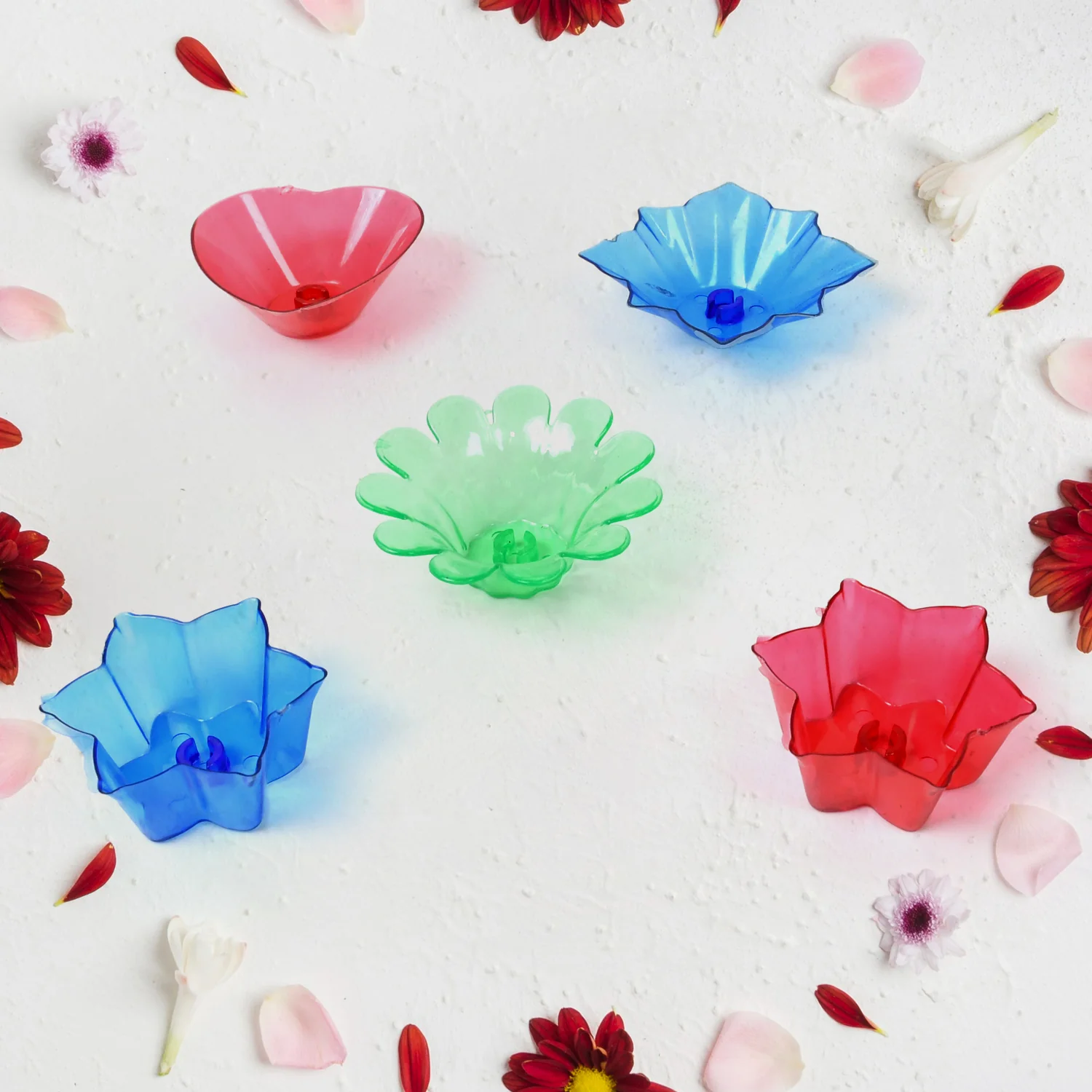 Colourful Reflection Diya Combo Plastic Candle Cup Multi Shape, Diwali (12 Pcs Set) - Image 6