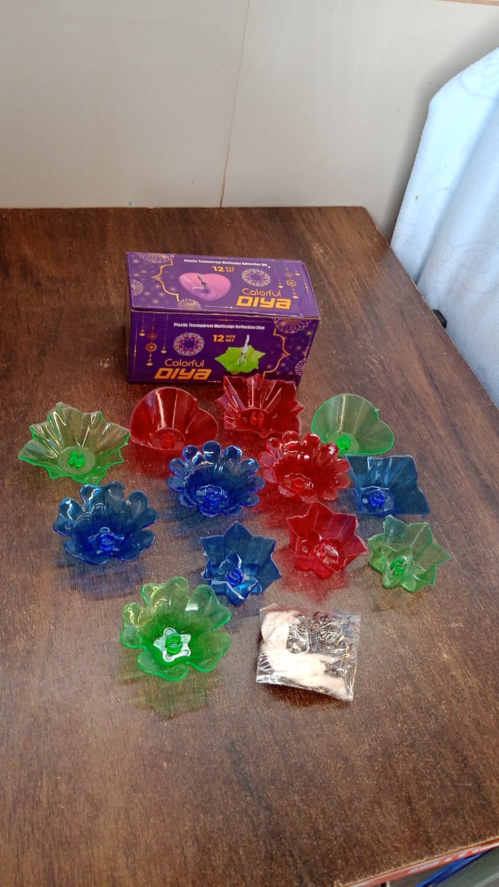 Colourful Reflection Diya Combo Plastic Candle Cup Multi Shape, Diwali (12 Pcs Set) - Image 8