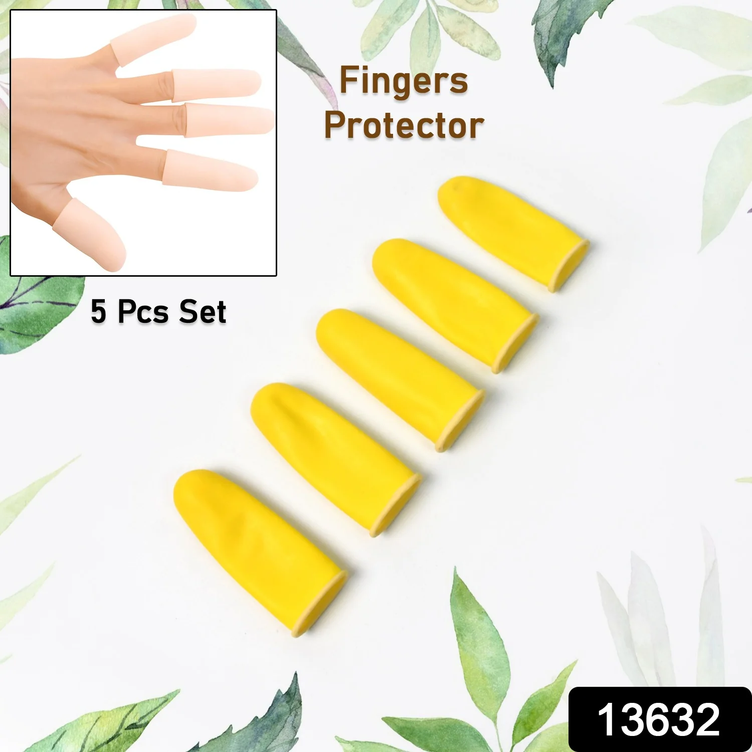Finger Caps, Silicone Finger Protectors Sleeves (Finger Cots / 5 Pcs Set / yellow) - Image 2
