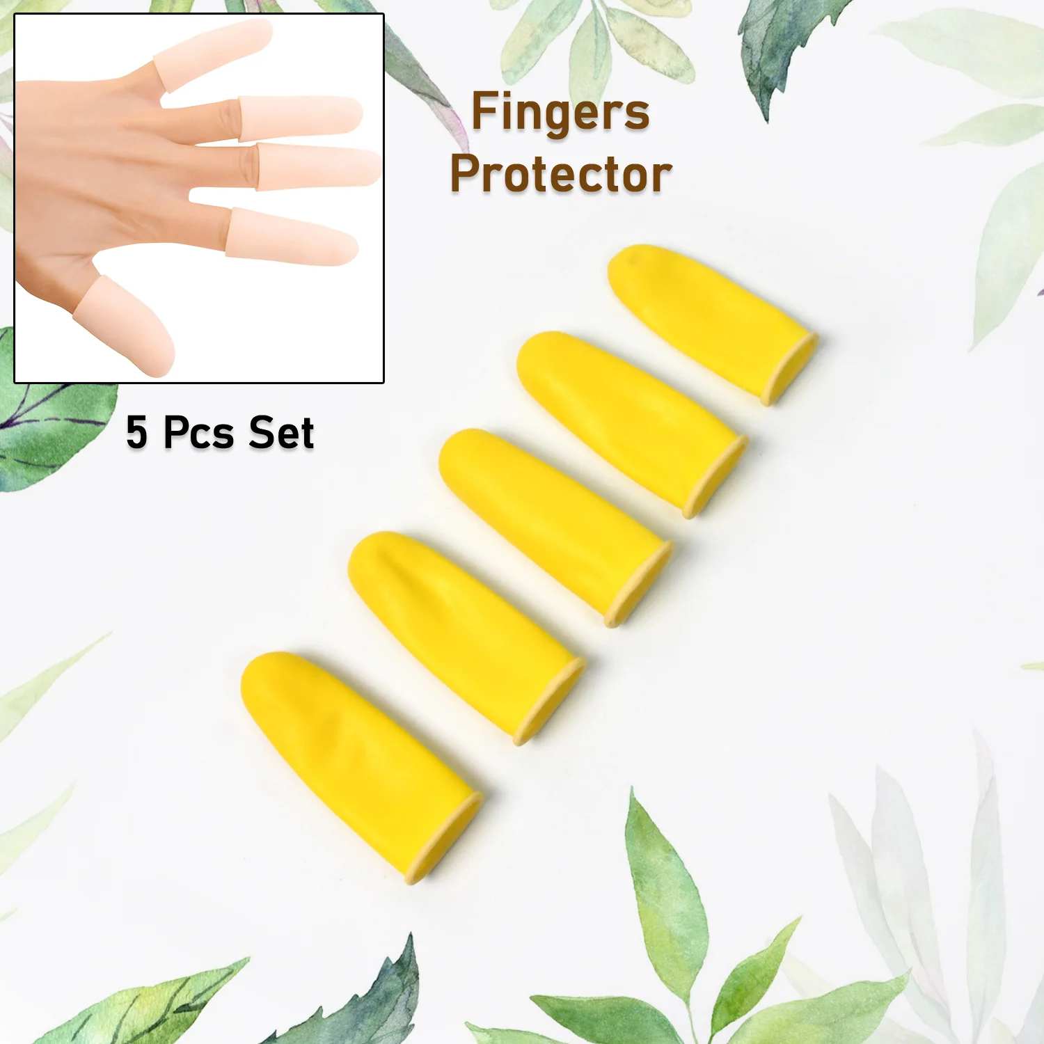 Finger Caps, Silicone Finger Protectors Sleeves (Finger Cots / 5 Pcs Set / yellow) - Image 3
